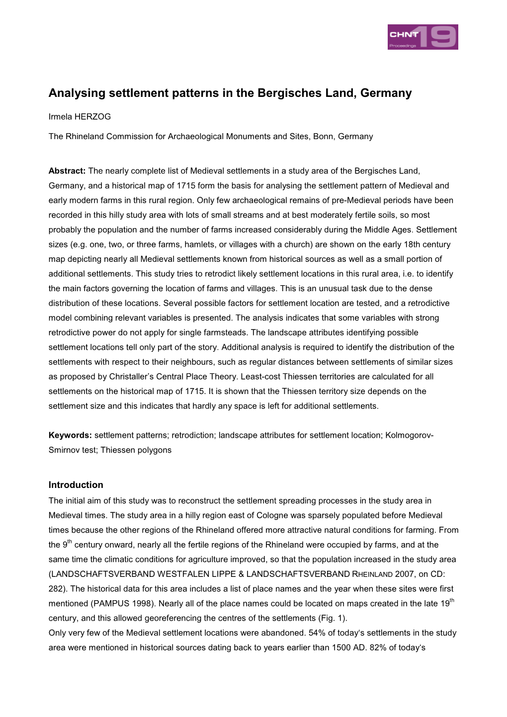 Analysing Settlement Patterns in the Bergisches Land, Germany