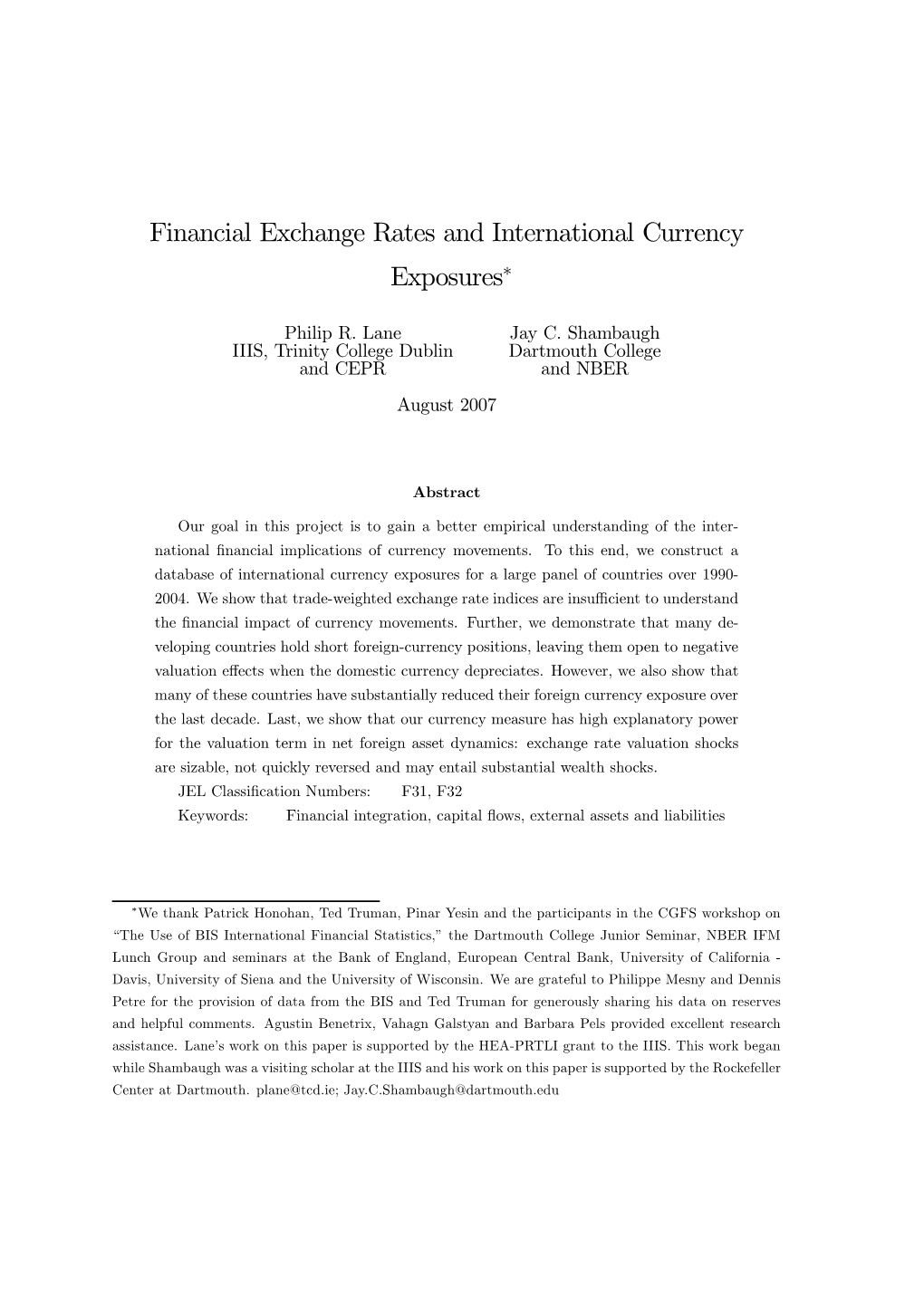Financial Exchange Rates and International Currency Exposures∗