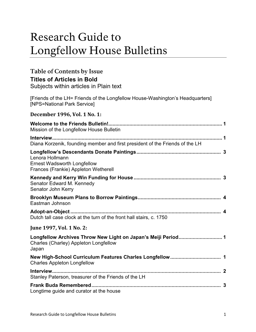 Research Guide for Longfellow House Bulletins