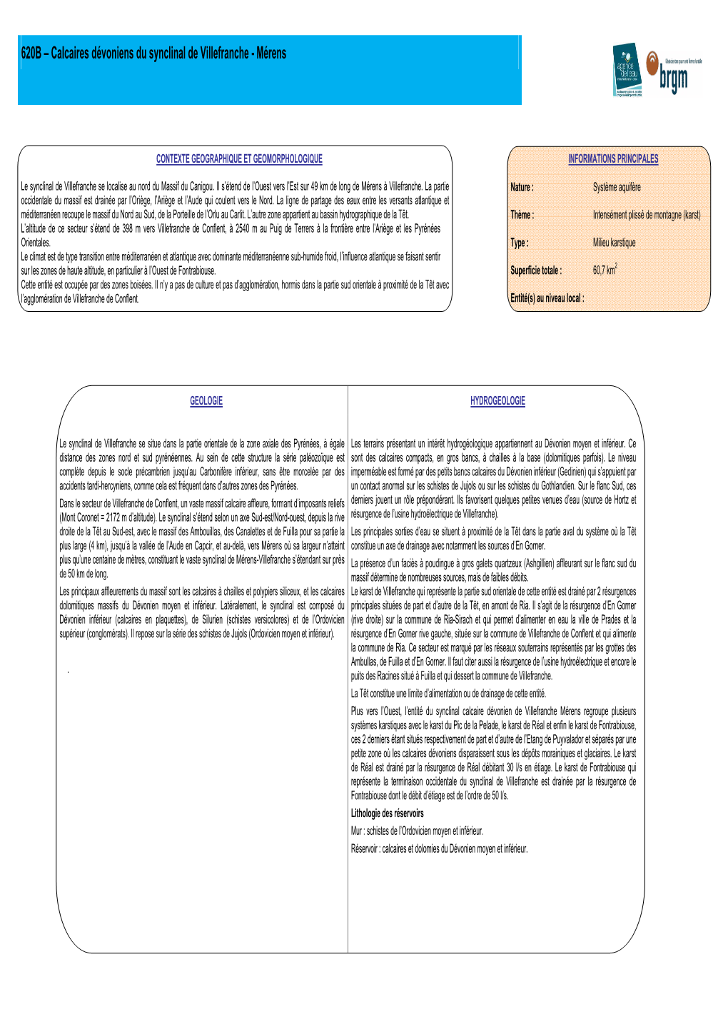 620B – Calcaires Dévoniens Du Synclinal De Villefranche - Mérens