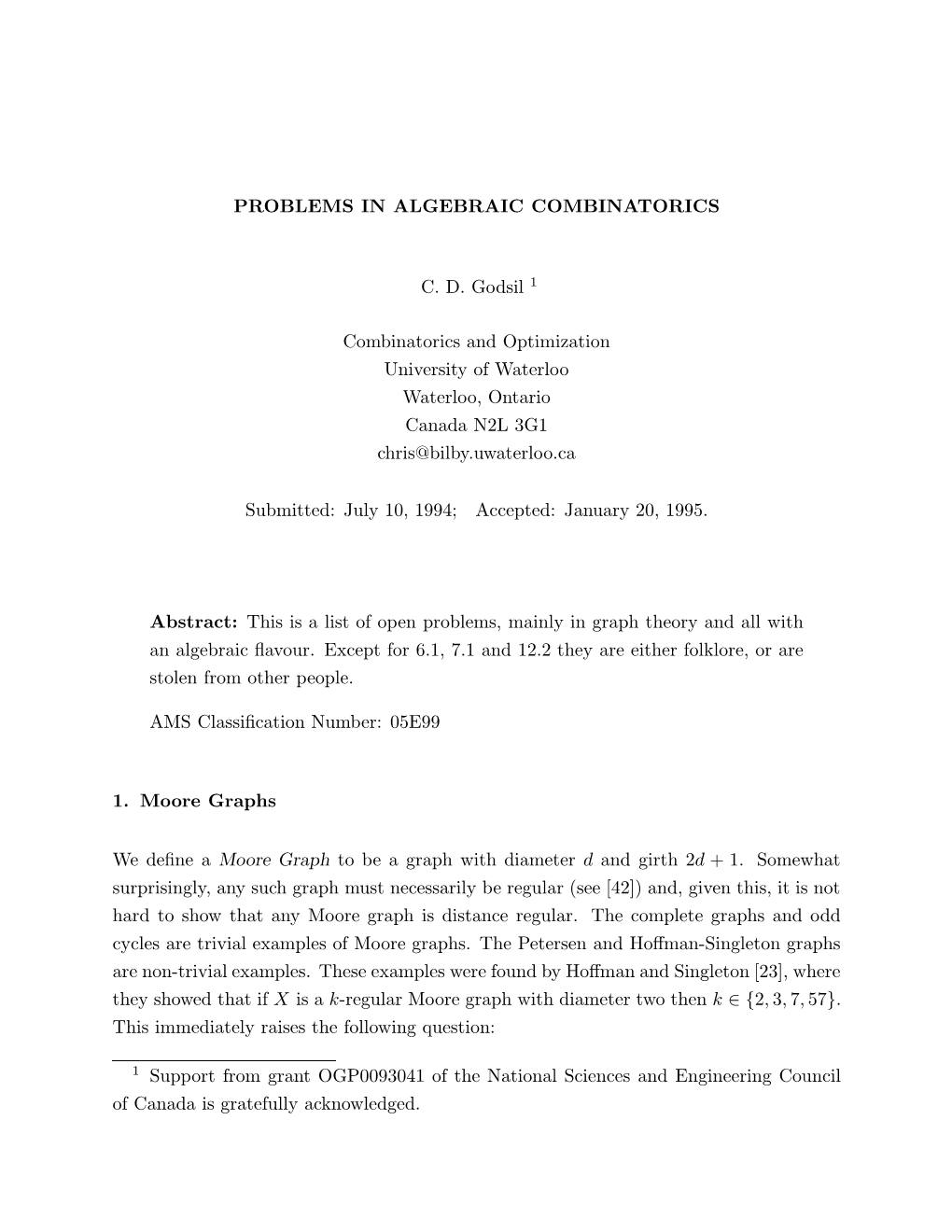 Problems in Algebraic Combinatorics