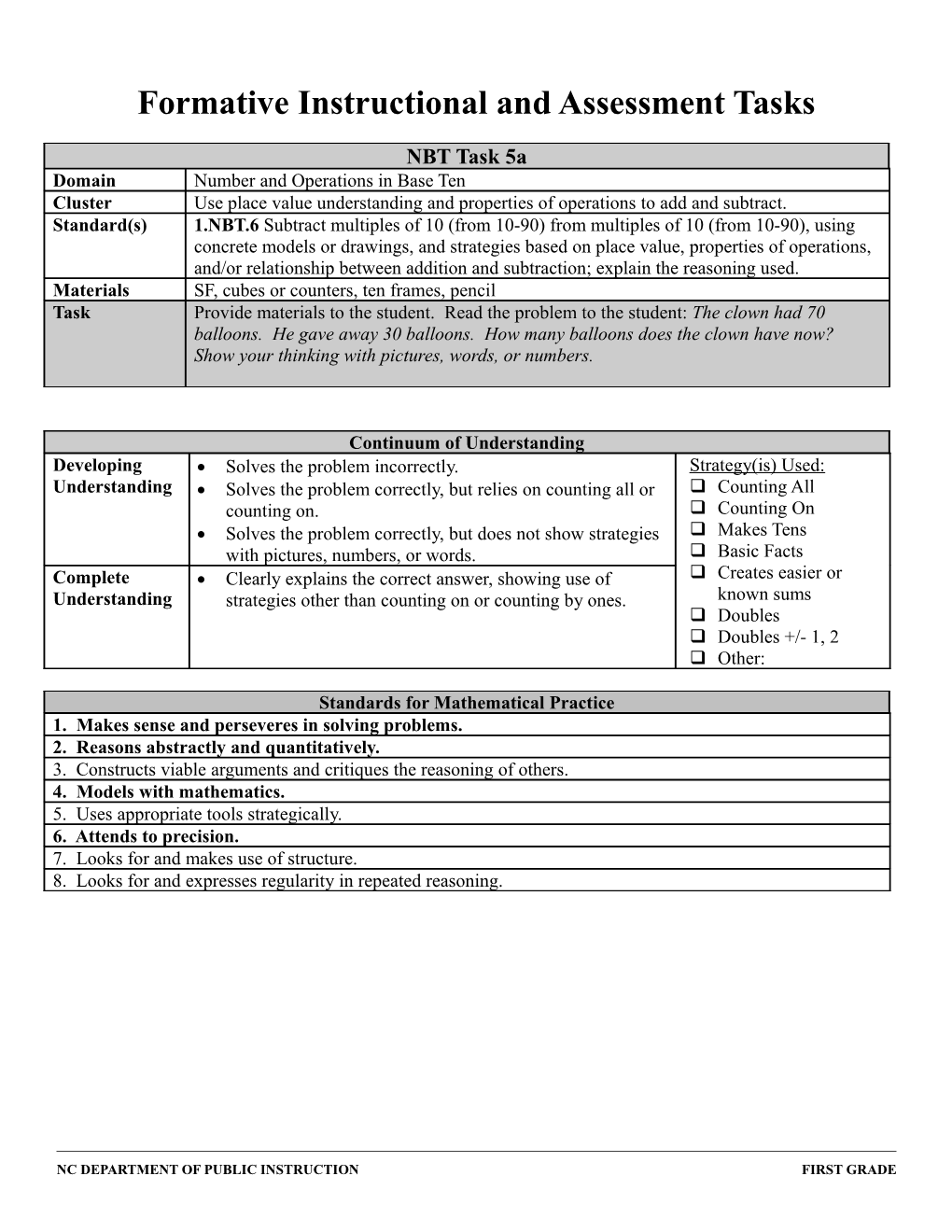 Formative Instructional and Assessment Tasks s10