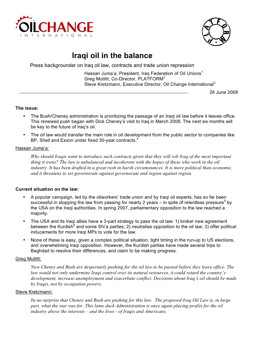 Iraqi Oil in the Balance