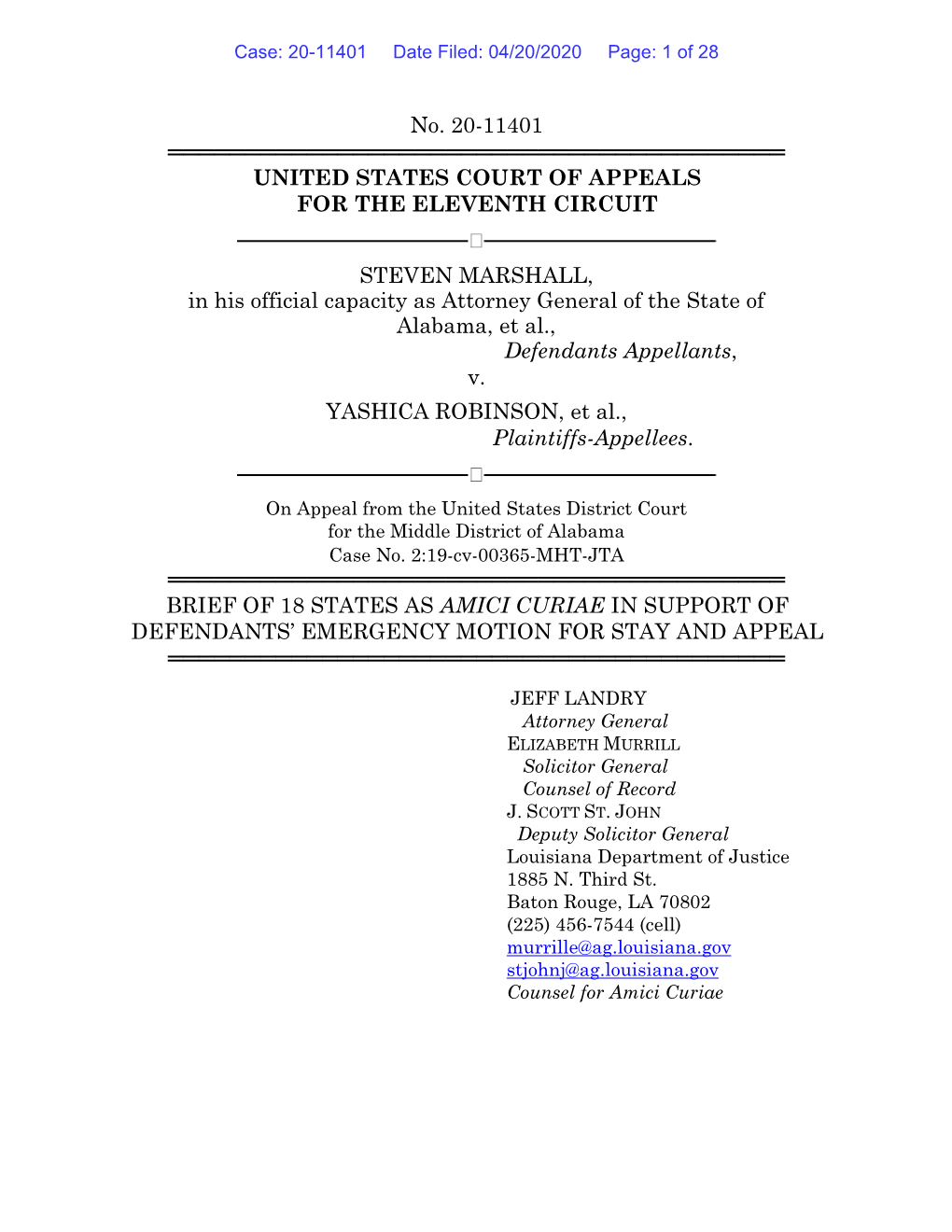 No. 20-11401 ════════════════════════════════════════ UNITED STATES COURT of APPEALS for the ELEVENTH CIRCUIT