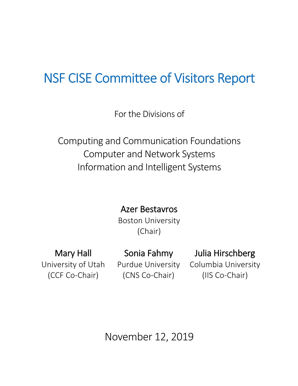 NSF CISE Committee of Visitors Report