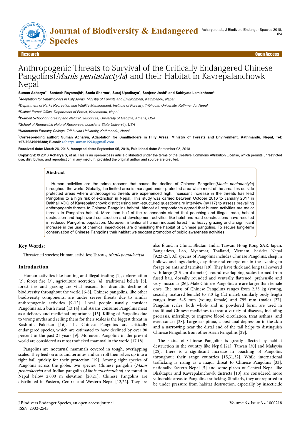 Anthropogenic Threats to Survival of The