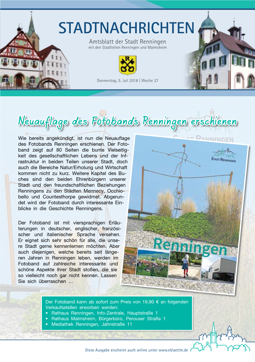 Stadtnachrichten Amtsblatt Der Stadt Renningen Mit Den Stadtteilen Renningen Und Malmsheim