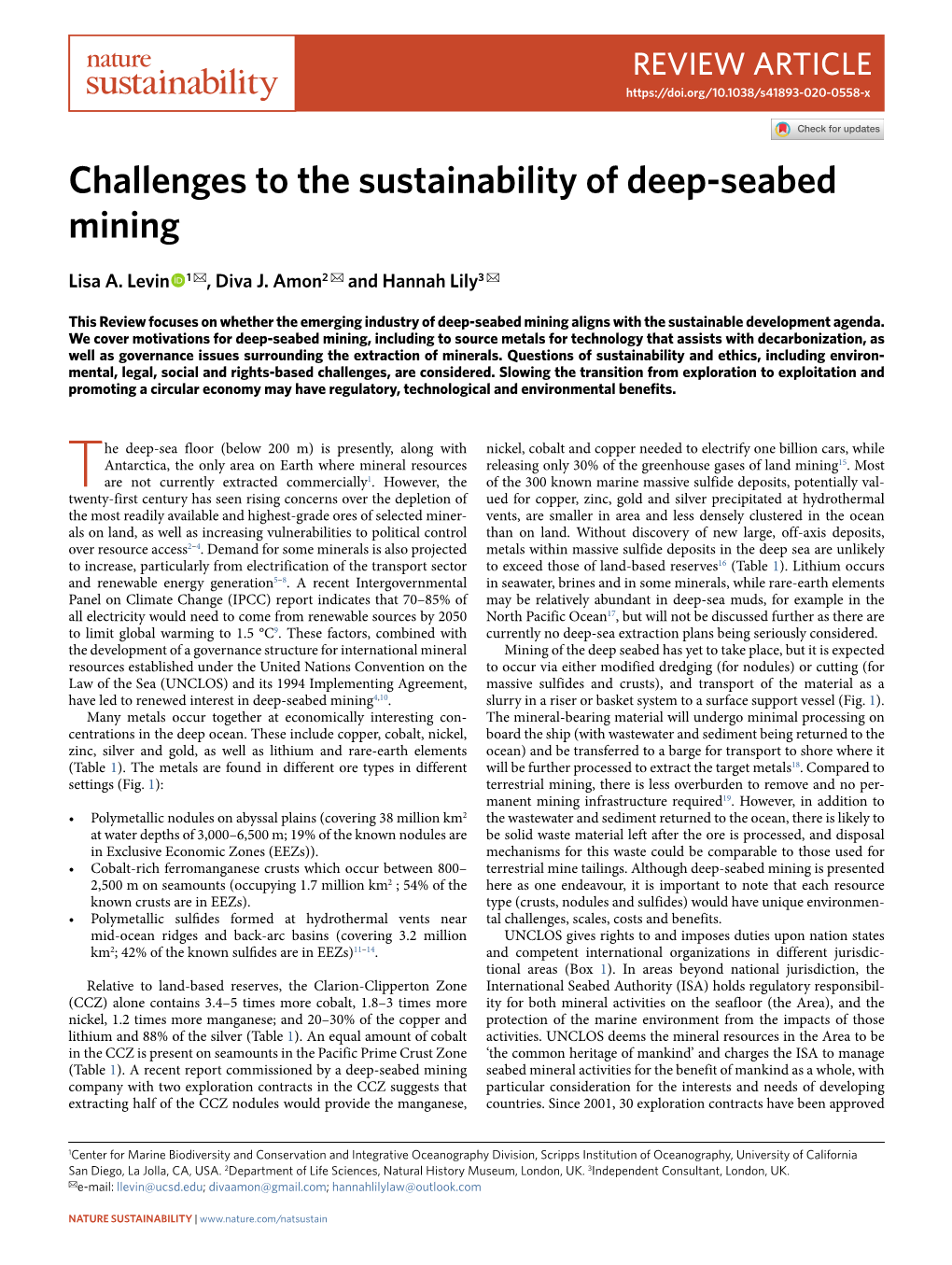 Challenges to the Sustainability of Deep-Seabed Mining