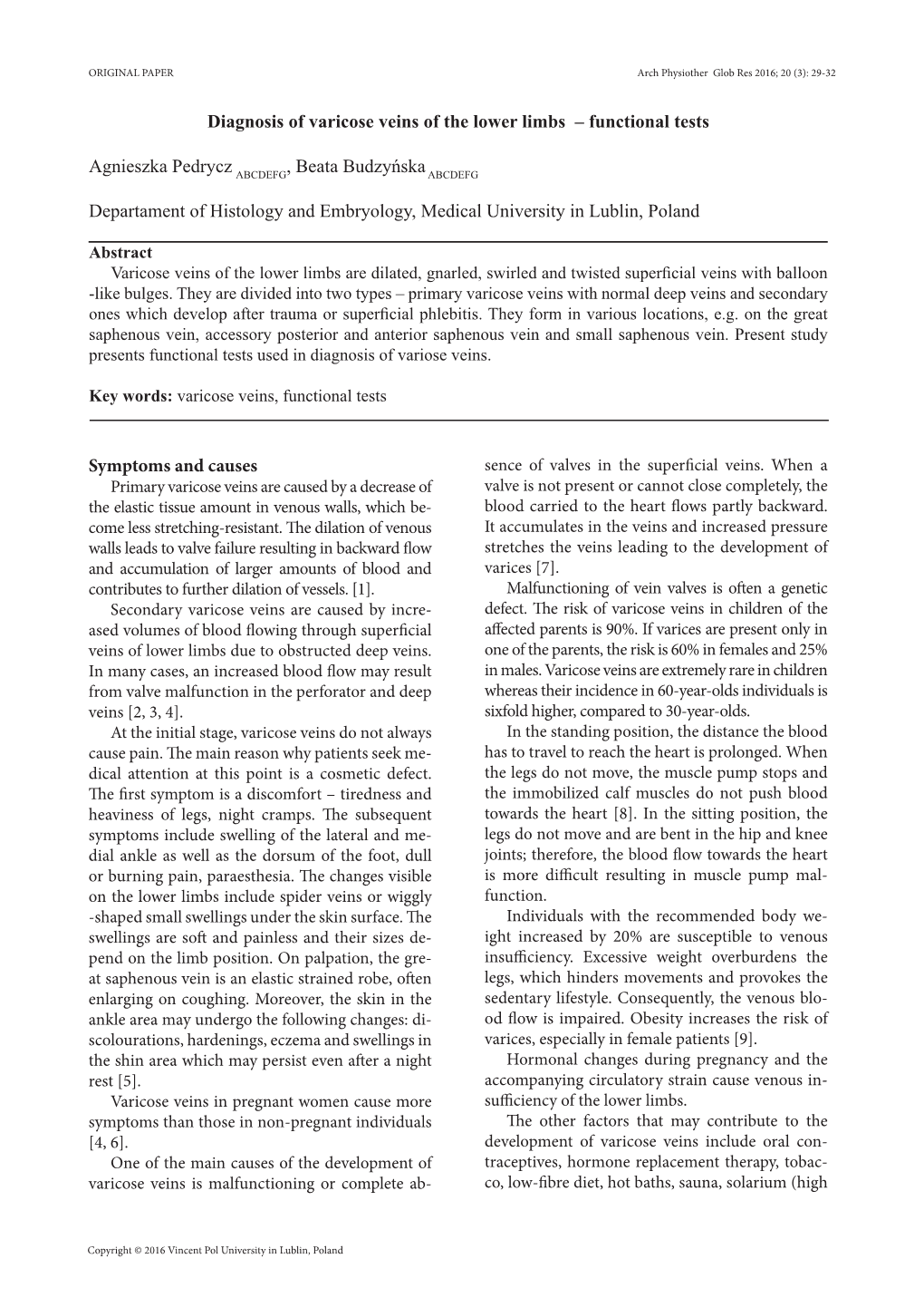 Diagnosis of Varicose Veins of the Lower Limbs – Functional Tests