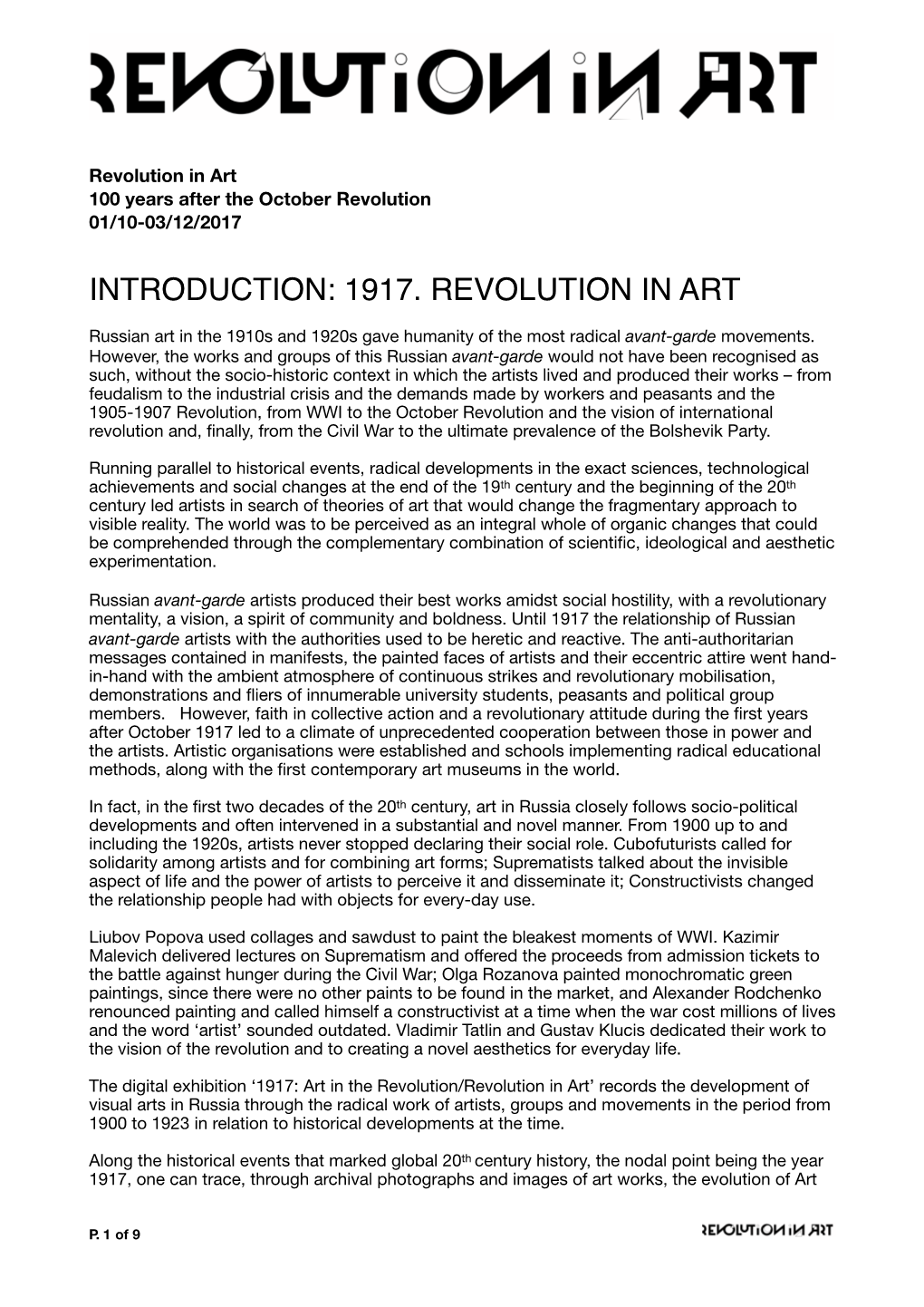 1917. Revolution in Art