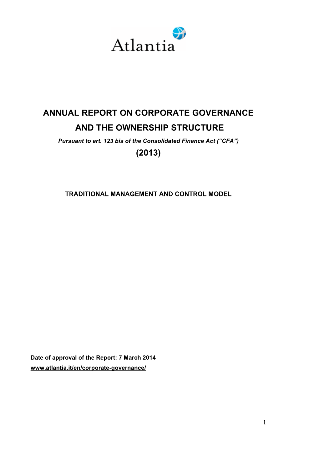 ANNUAL REPORT on CORPORATE GOVERNANCE and the OWNERSHIP STRUCTURE Pursuant to Art