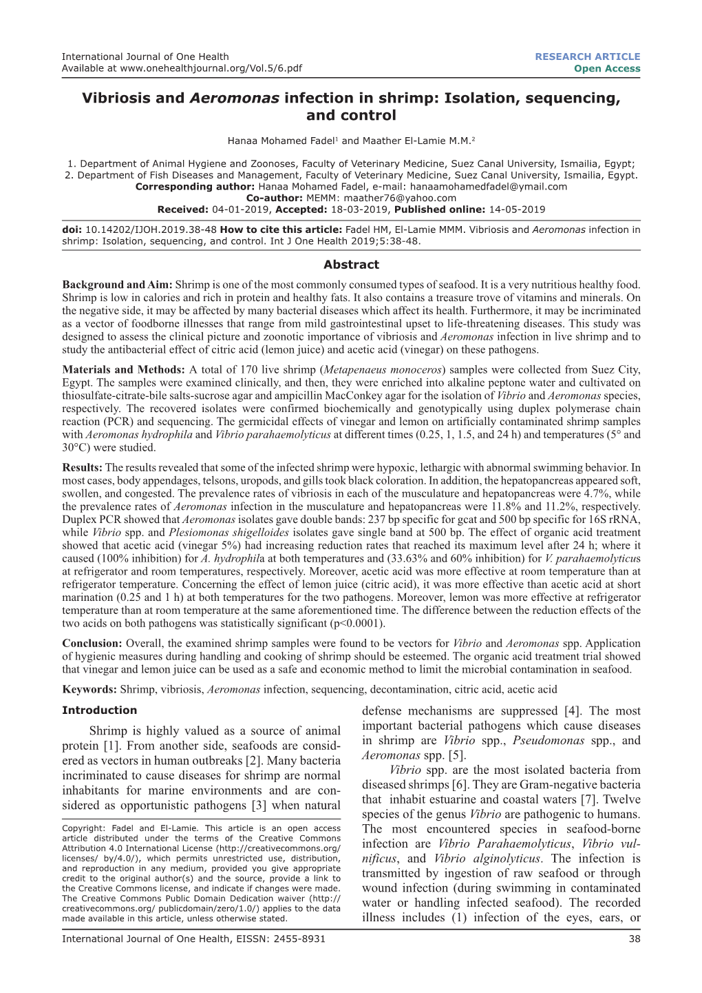 Vibriosis and Aeromonas Infection in Shrimp: Isolation, Sequencing, and Control