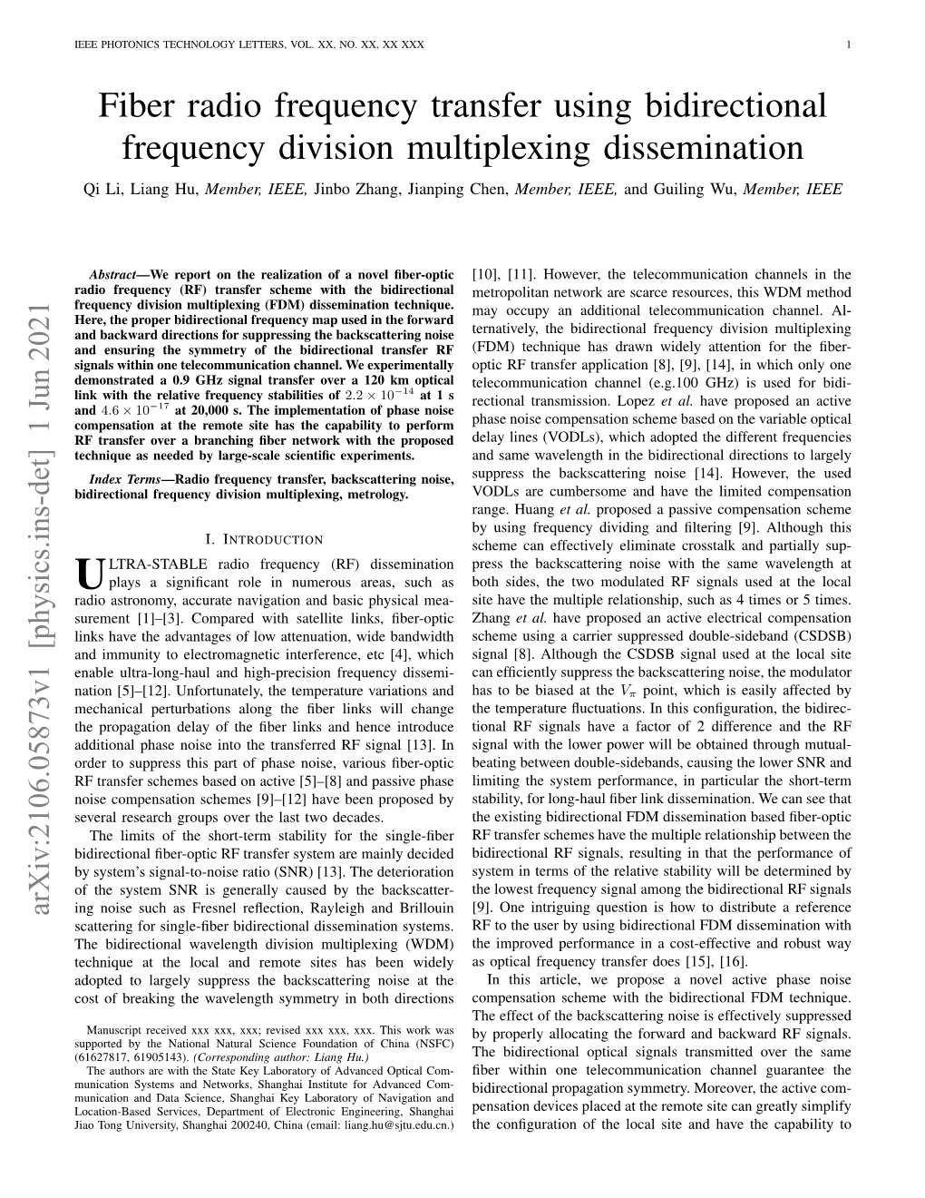 Fiber Radio Frequency Transfer Using Bidirectional Frequency Division