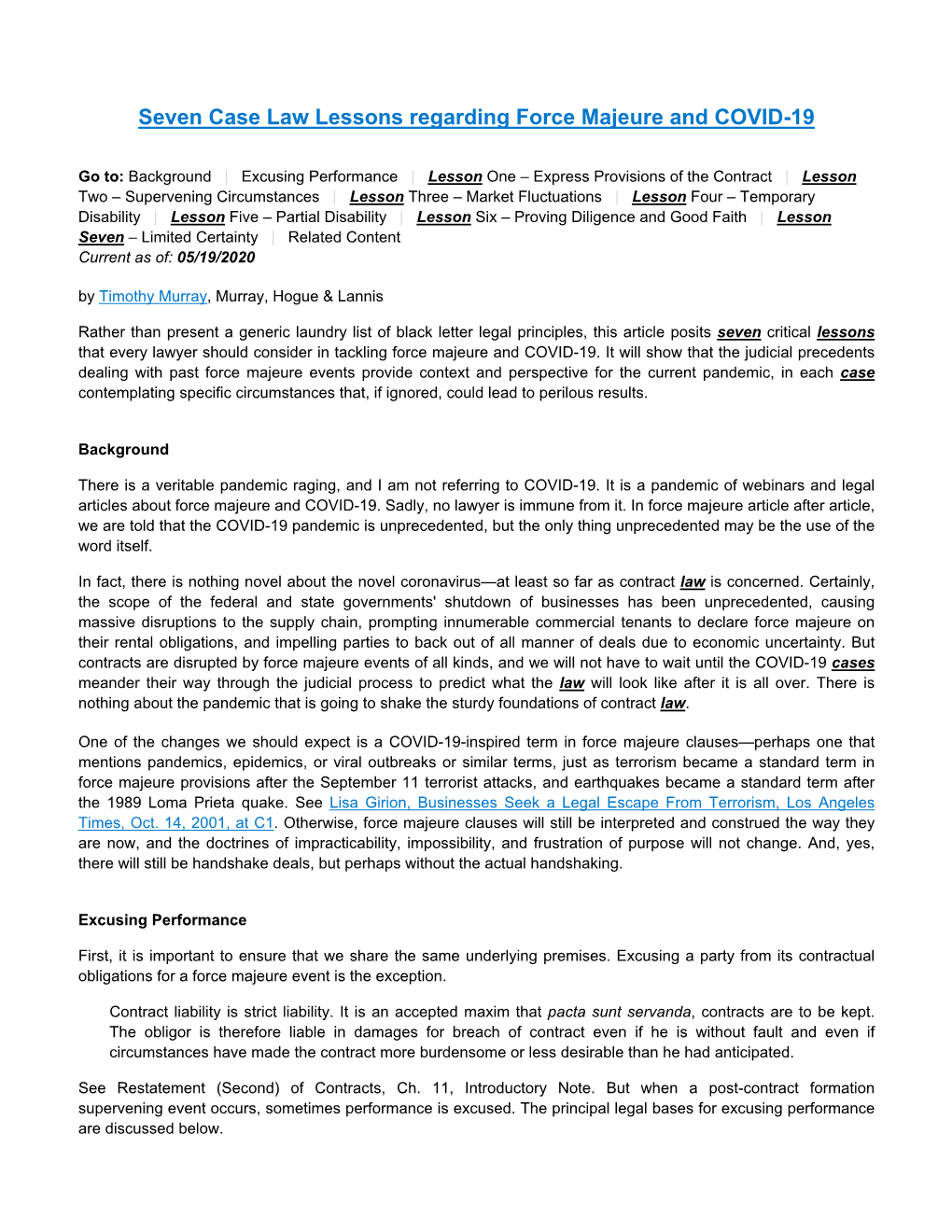 Seven Case Law Lessons Regarding Force Majeure and COVID-19