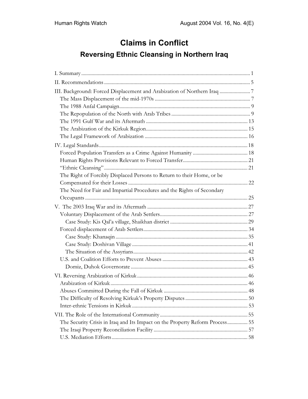 Claims in Conflict Reversing Ethnic Cleansing in Northern Iraq