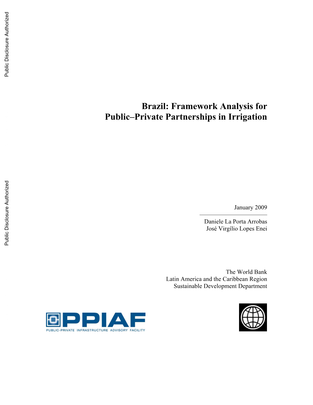 Brazil: Framework Analysis for Public–Private Partnerships in Irrigation