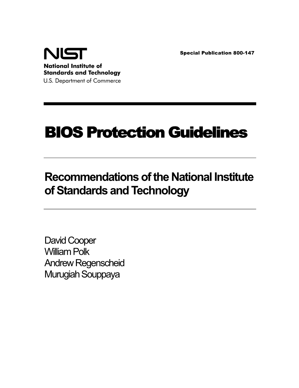 NIST SP 800-147, BIOS Protection Guidelines