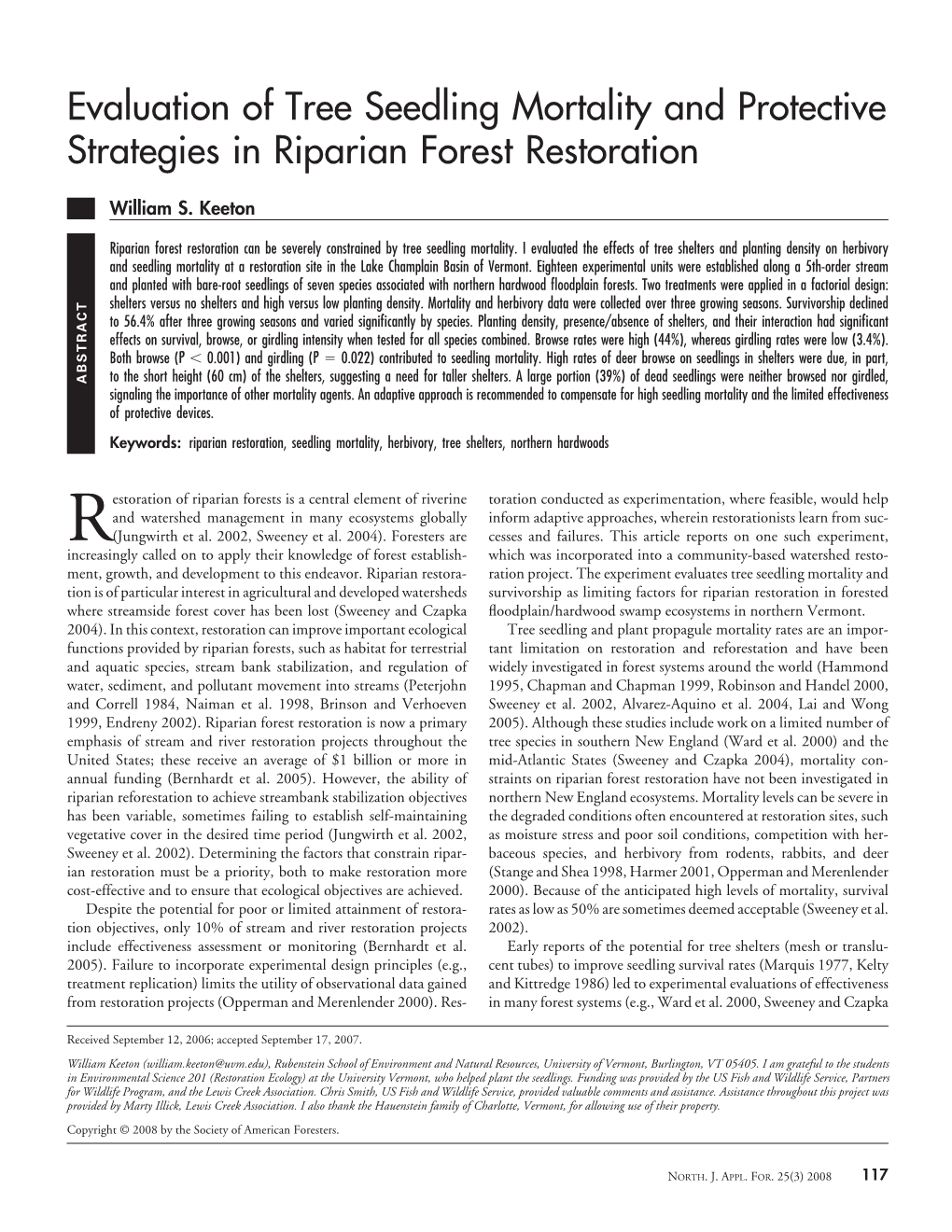 Evaluation of Tree Seedling Mortality and Protective Strategies in Riparian Forest Restoration