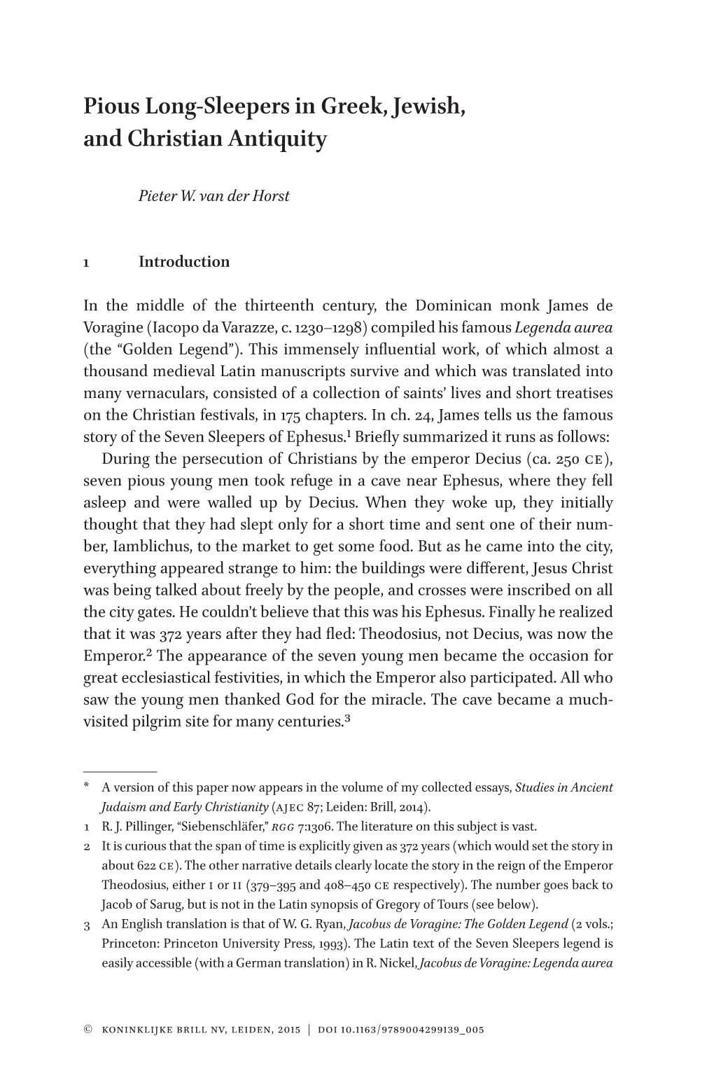 Pious Long-Sleepers in Greek, Jewish, and Christian Antiquity