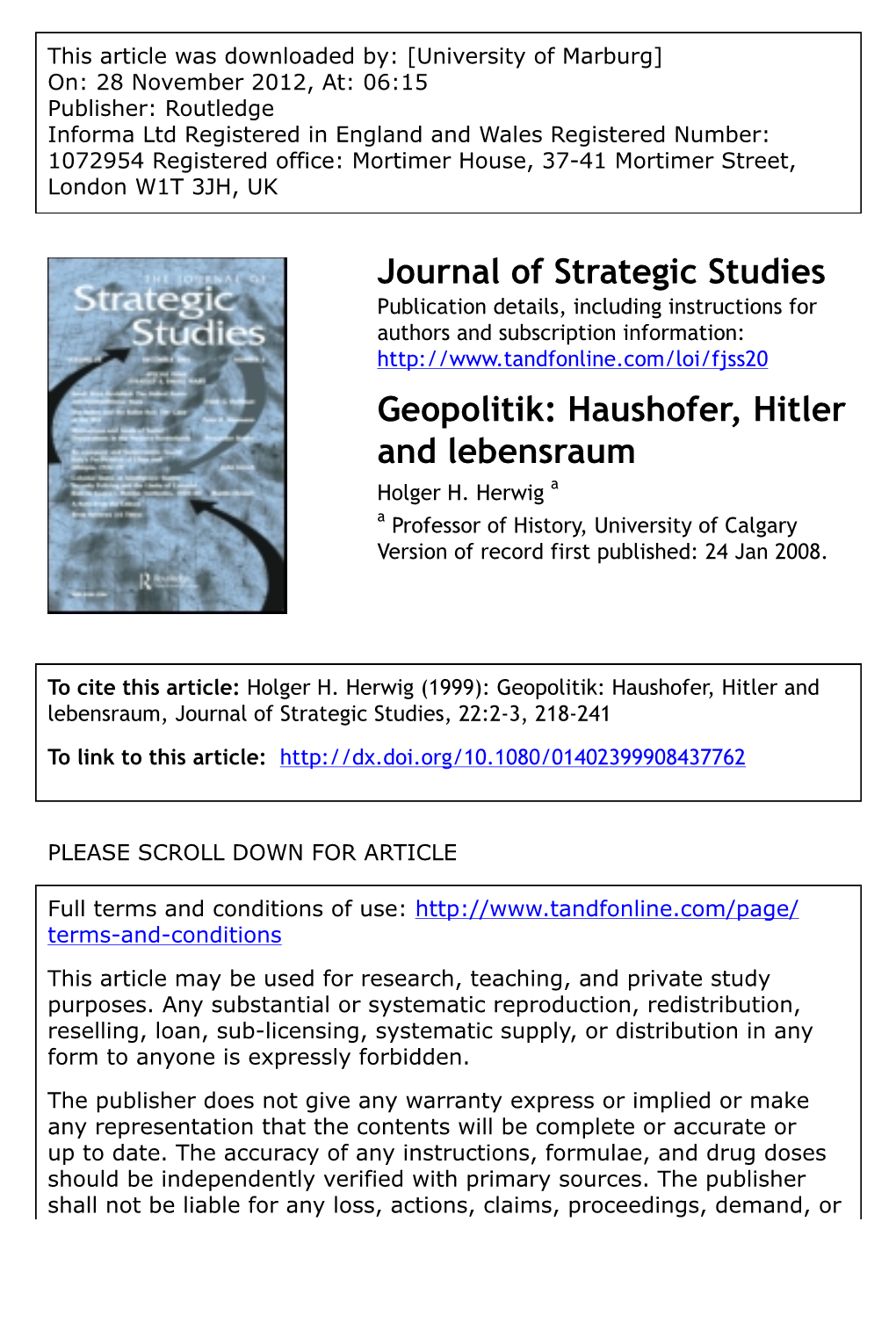 Geopolitik: Haushofer, Hitler and Lebensraum Holger H