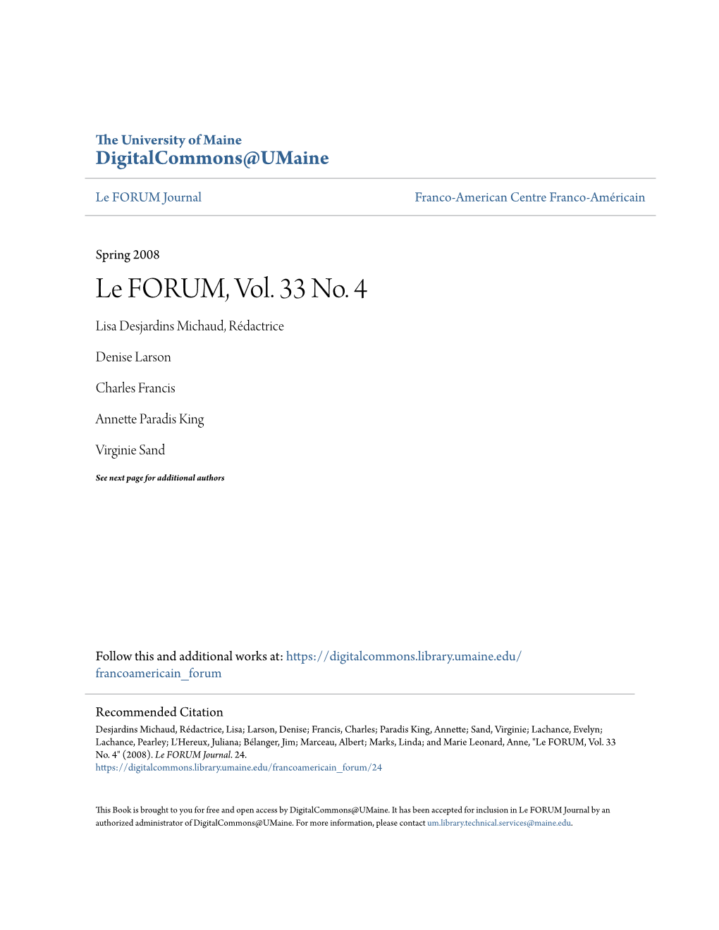 Le FORUM, Vol. 33 No. 4 Lisa Desjardins Michaud, Rédactrice