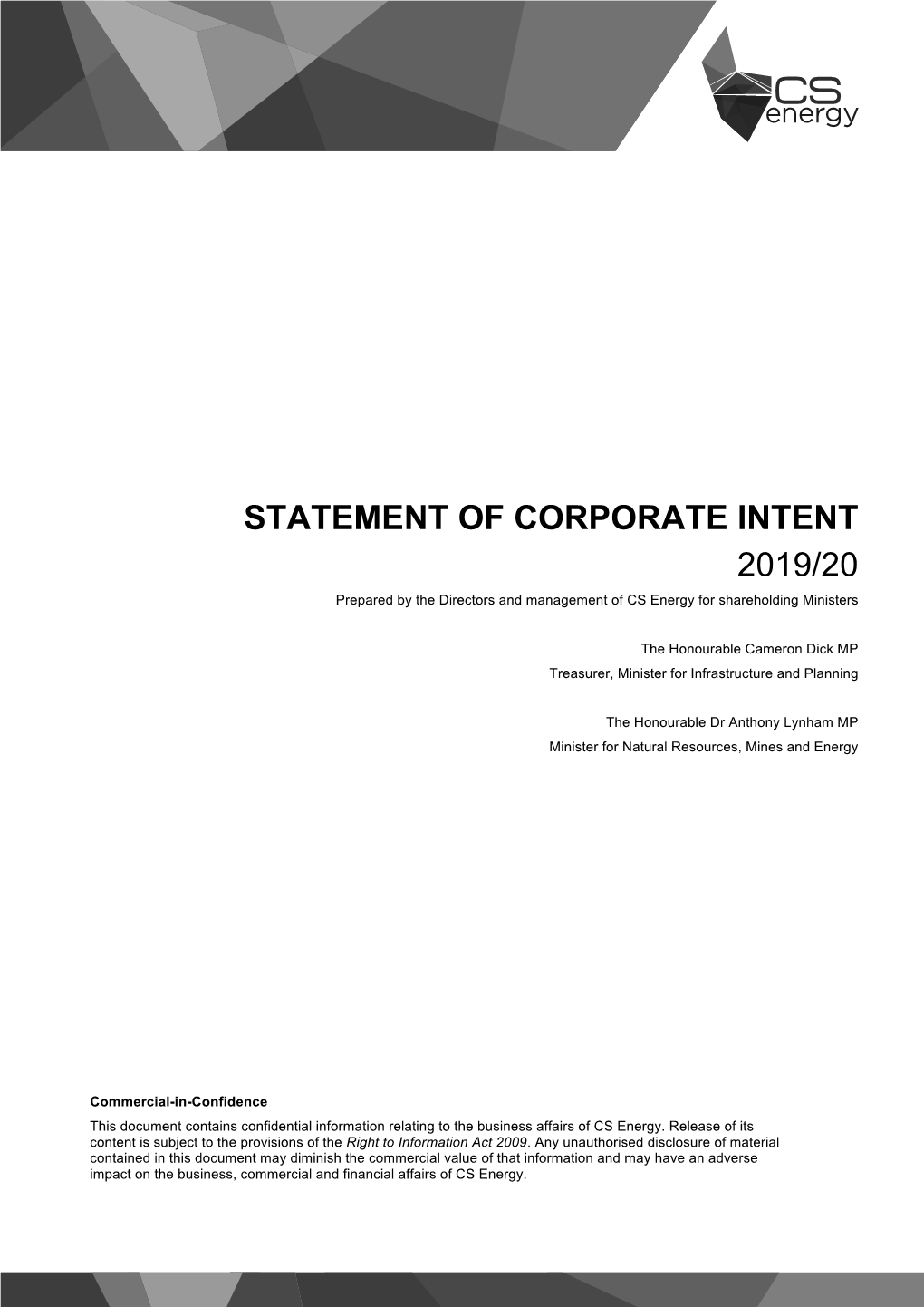 Statement of Corporate Intent 2019/20