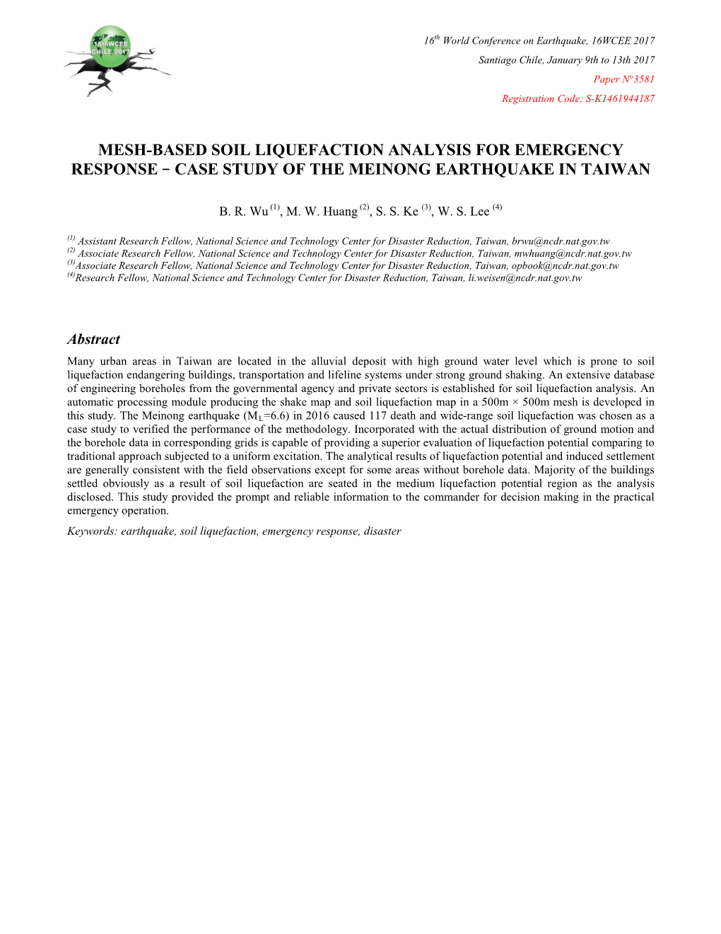 Mesh-Based Soil Liquefaction Analysis for Emergency Response–Case Study of the Meinong Earthquake in Taiwan