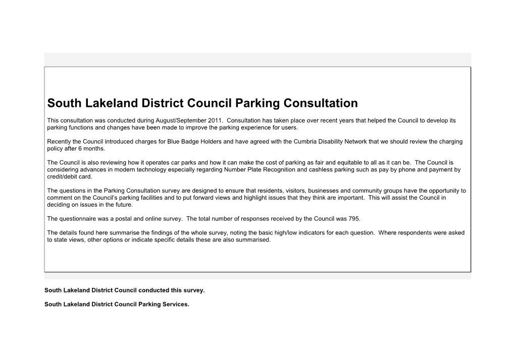 South Lakeland District Council Parking Consultation