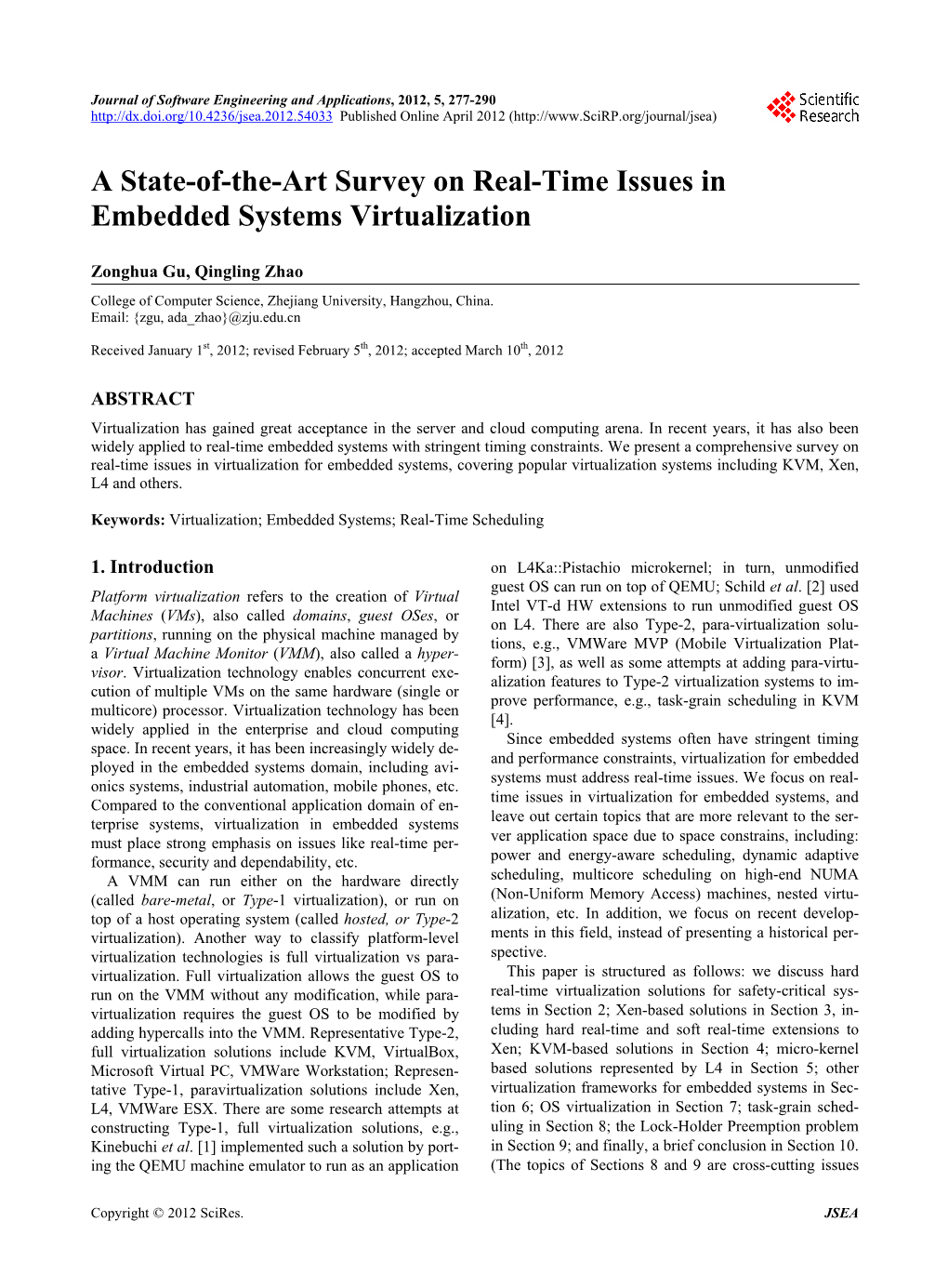 A State-Of-The-Art Survey on Real-Time Issues in Embedded Systems Virtualization