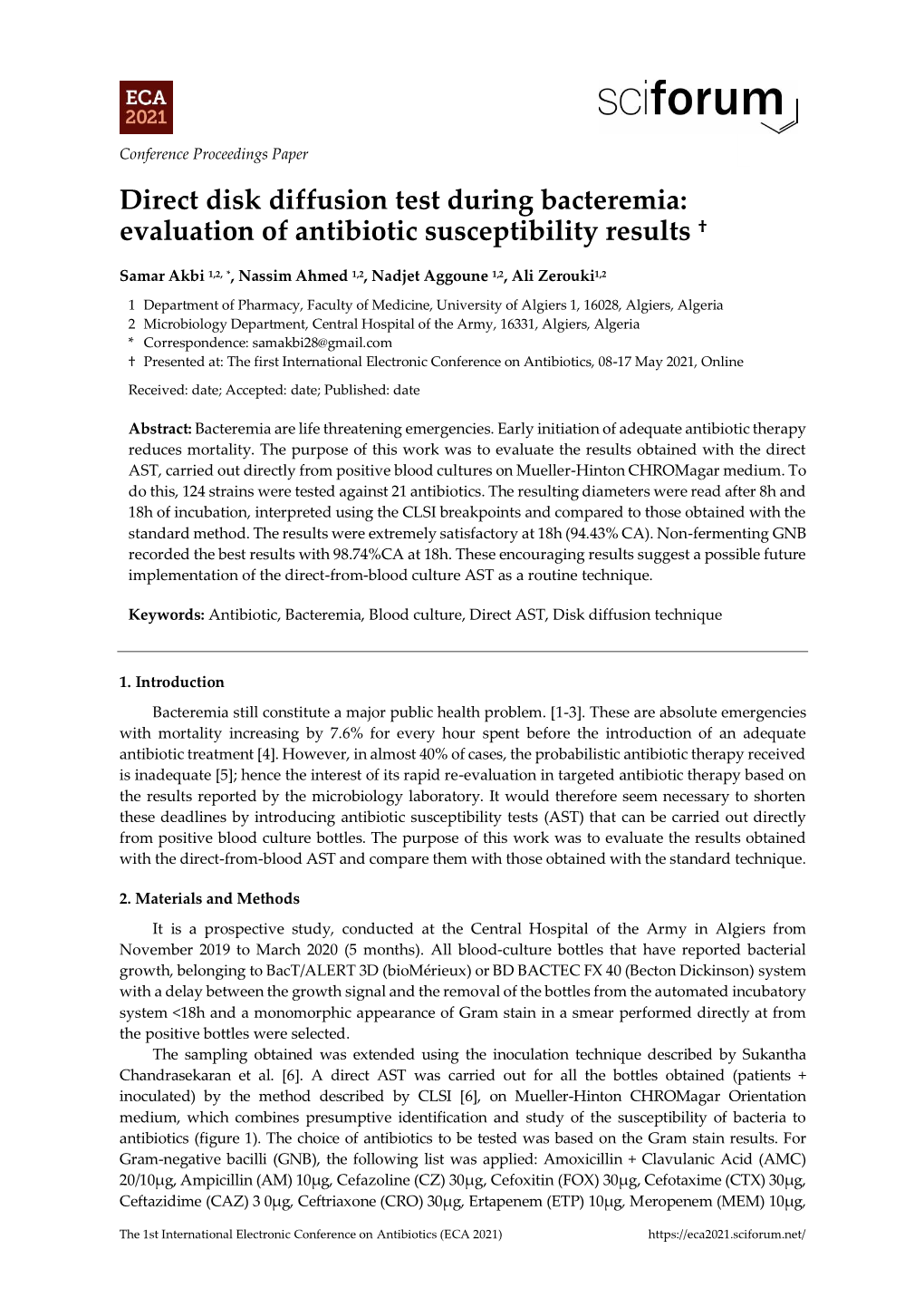 Direct Disk Diffusion Test During Bacteremia: Evaluation of Antibiotic Susceptibility Results †