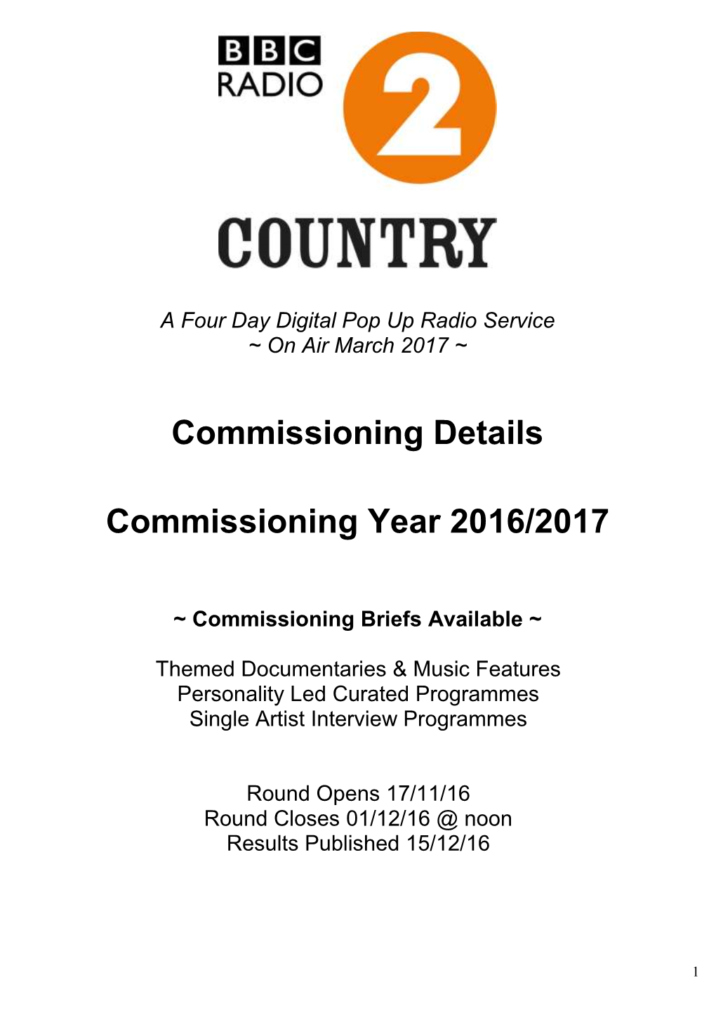 Commissioning Details Commissioning Year 2016/2017