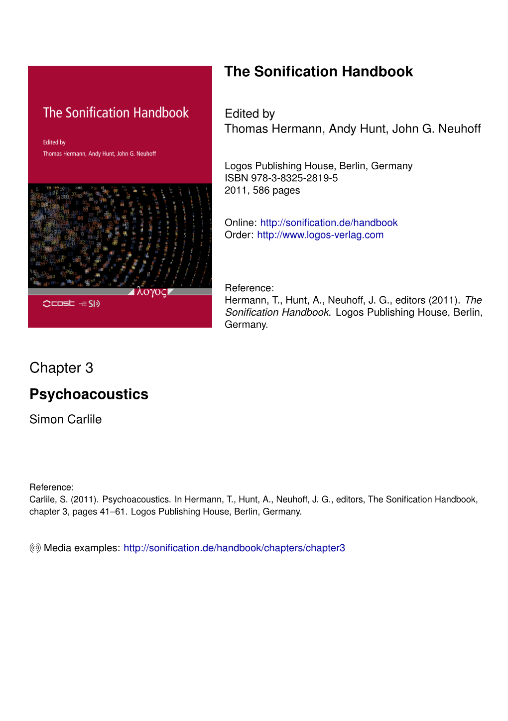 The Sonification Handbook Chapter 3 Psychoacoustics