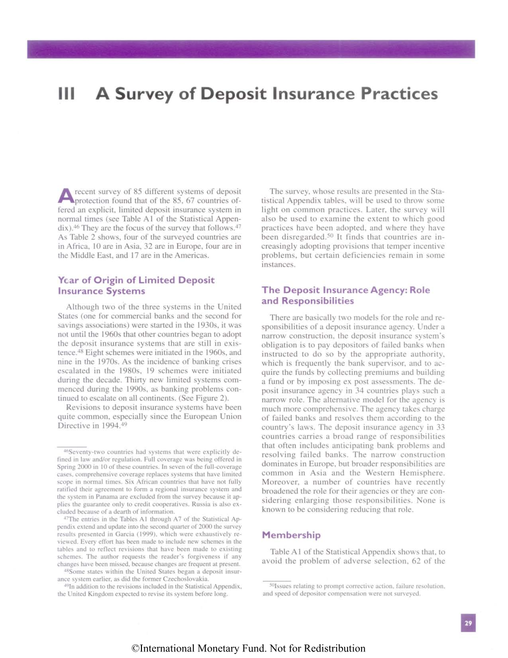 Ill a Survey of Deposit Insurance Practices