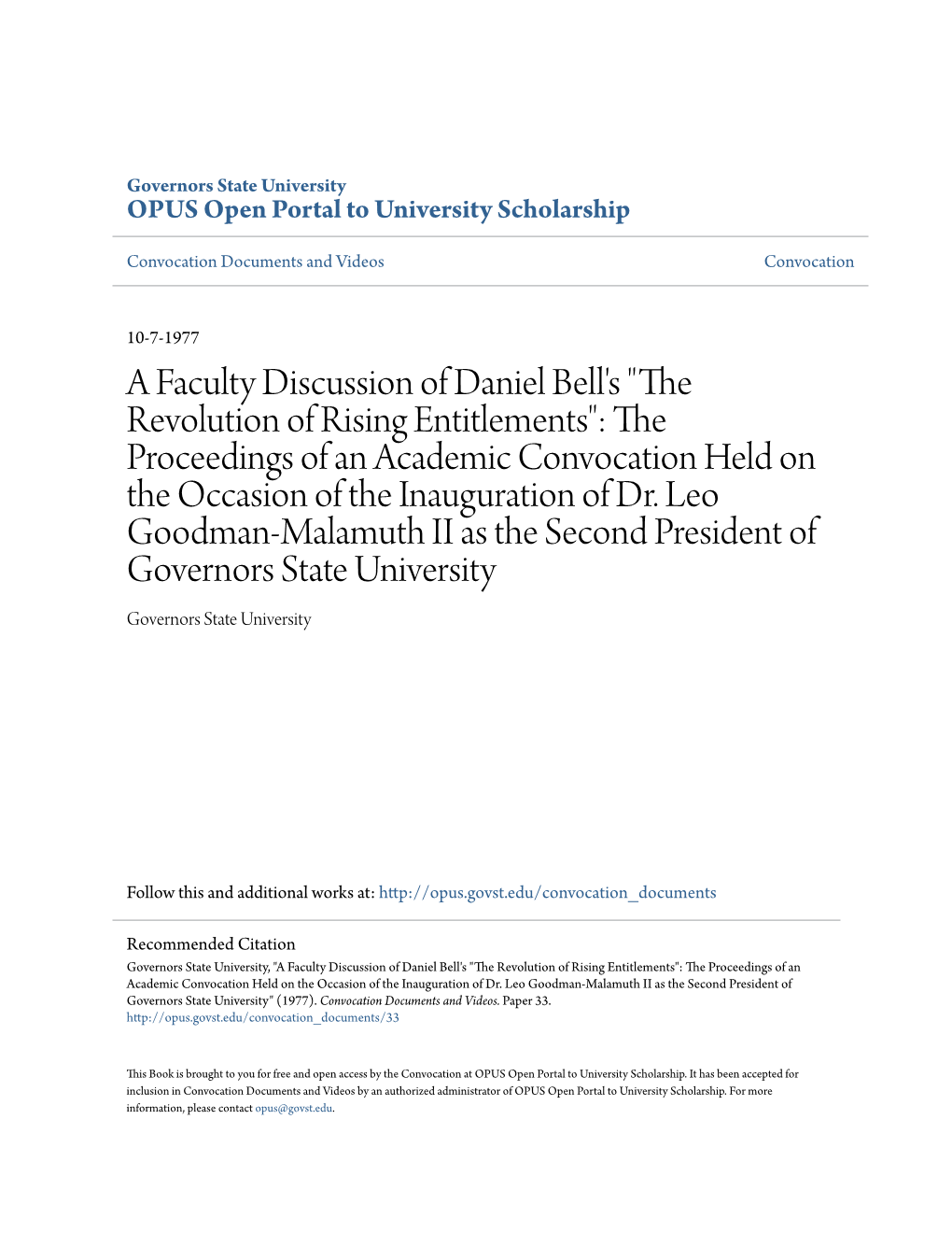 A Faculty Discussion of Daniel Bell's 