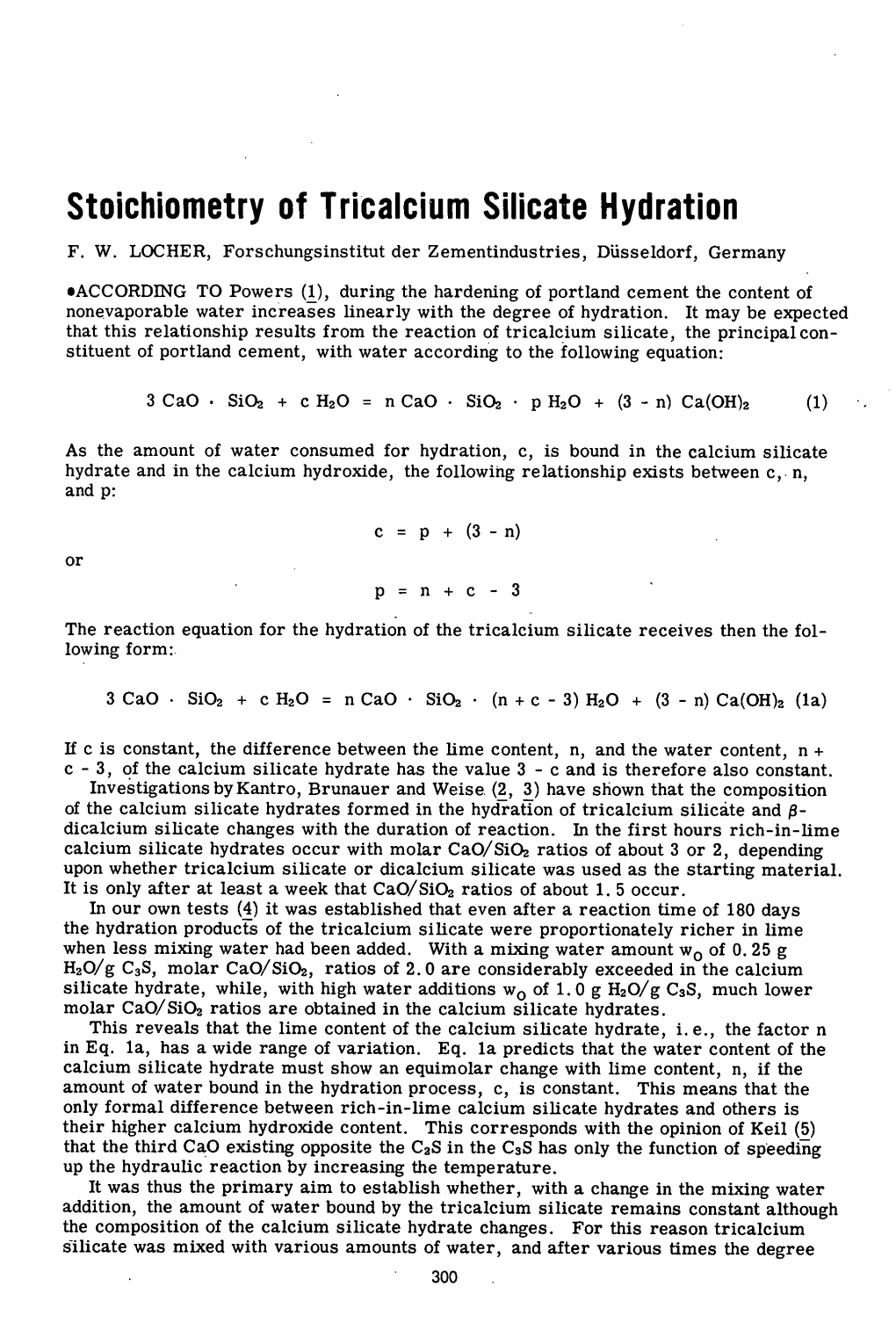 Stoichiometry of Tricalcium Silicate Hydration F