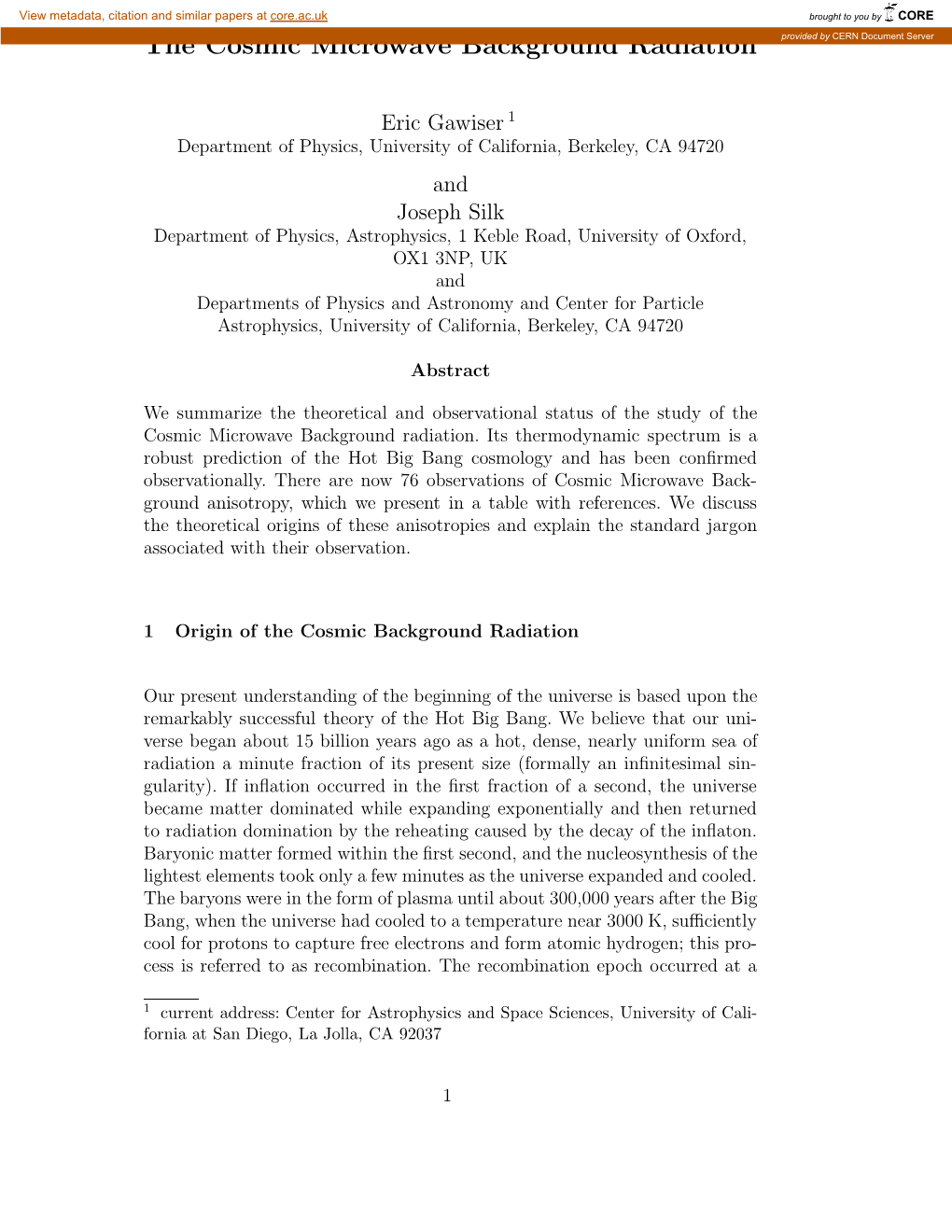 The Cosmic Microwave Background Radiation Provided by CERN Document Server