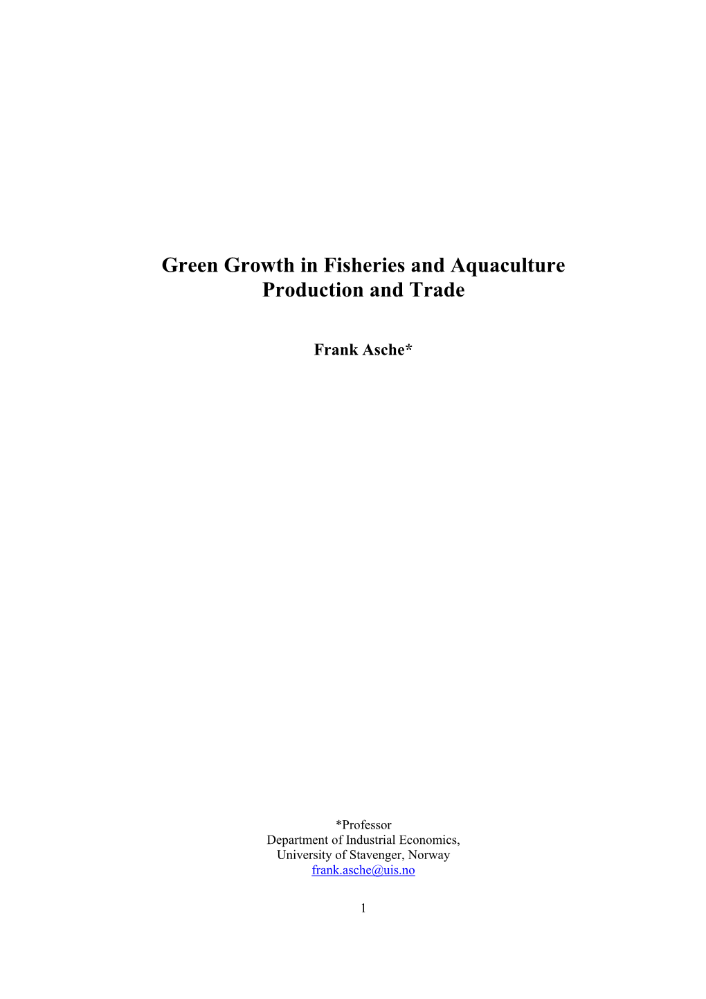 Green Growth in Fisheries and Aquaculture Production and Trade