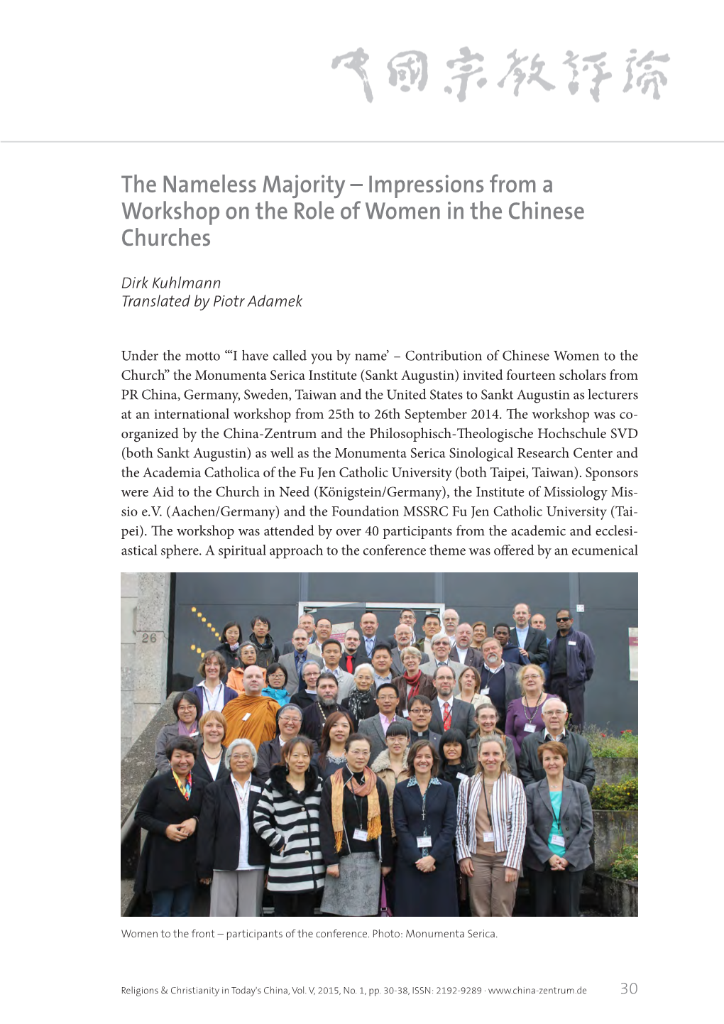 The Nameless Majority – Impressions from a Workshop on the Role of Women in the Chinese Churches