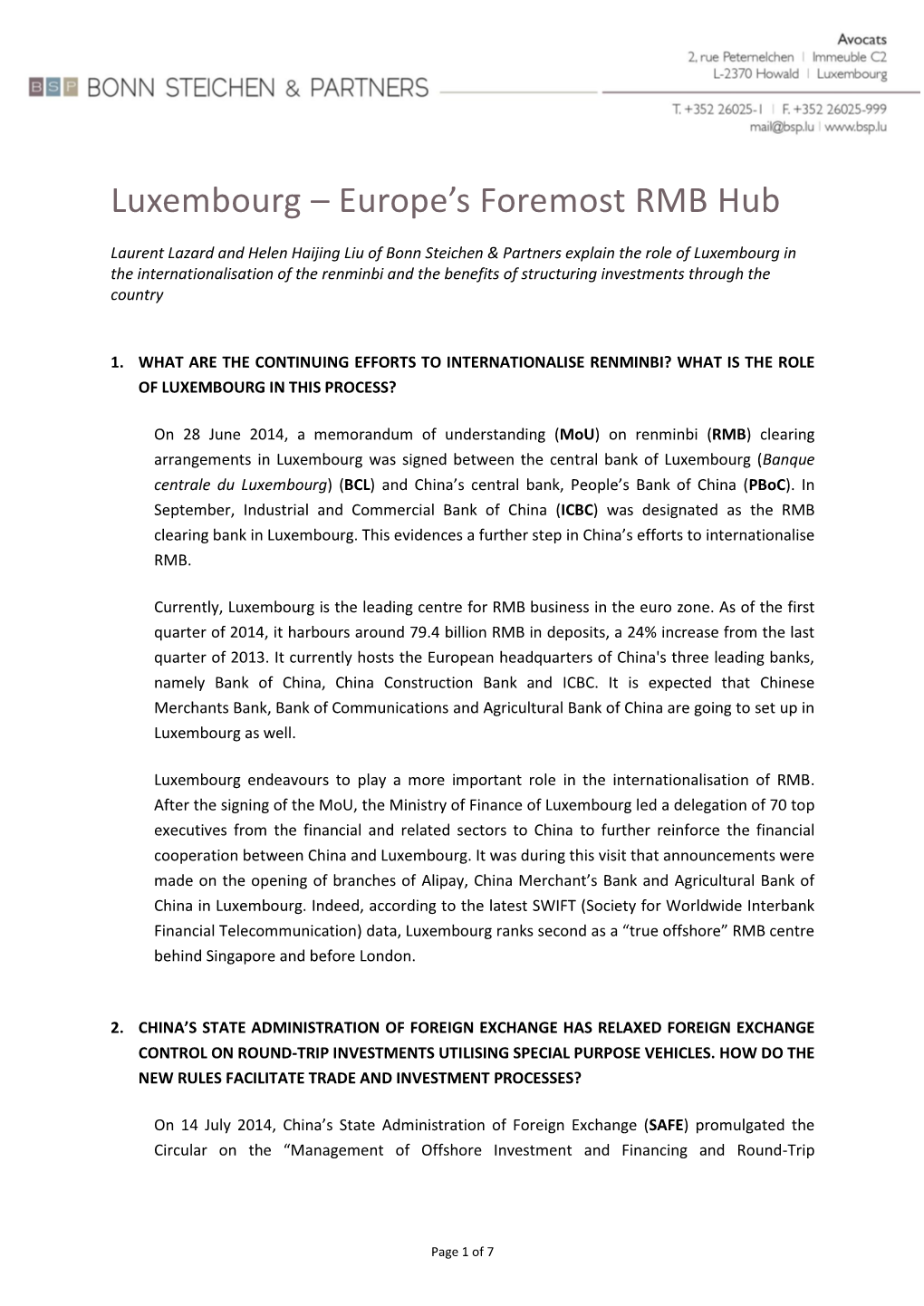 Luxembourg – Europe's Foremost RMB