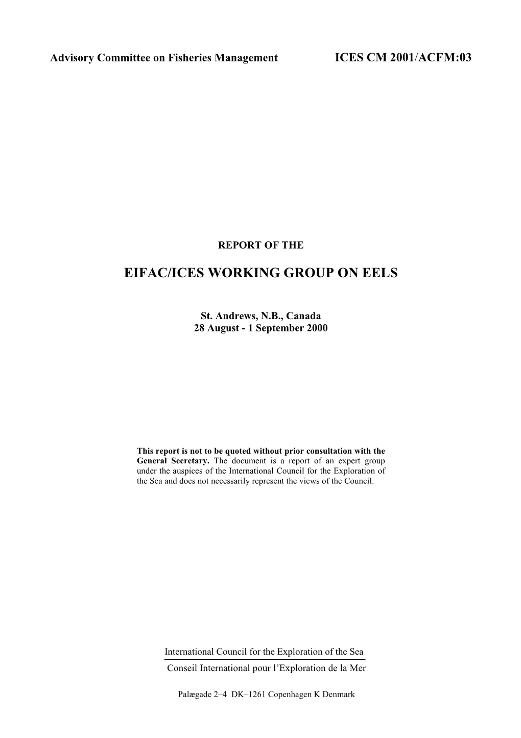 EIFAC/ICES Working Group on Eels (WGEEL) CM2001/ACFM:03
