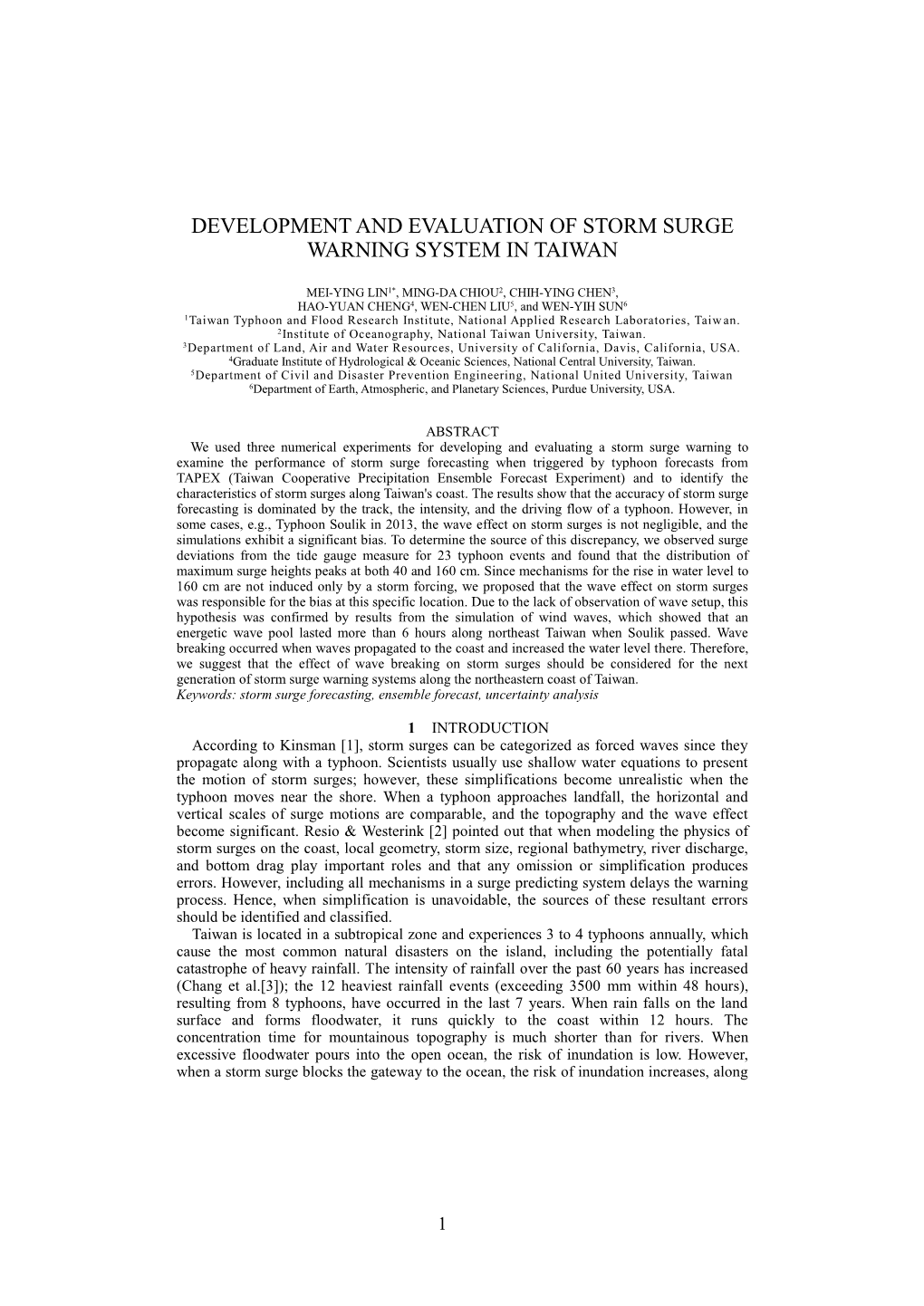 Development and Evaluation of Storm Surge Warning System in Taiwan