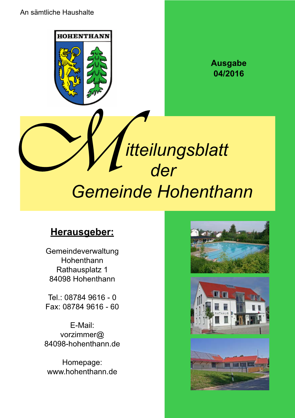 Mitteilungsblatt Der Gemeinde Hohenthann