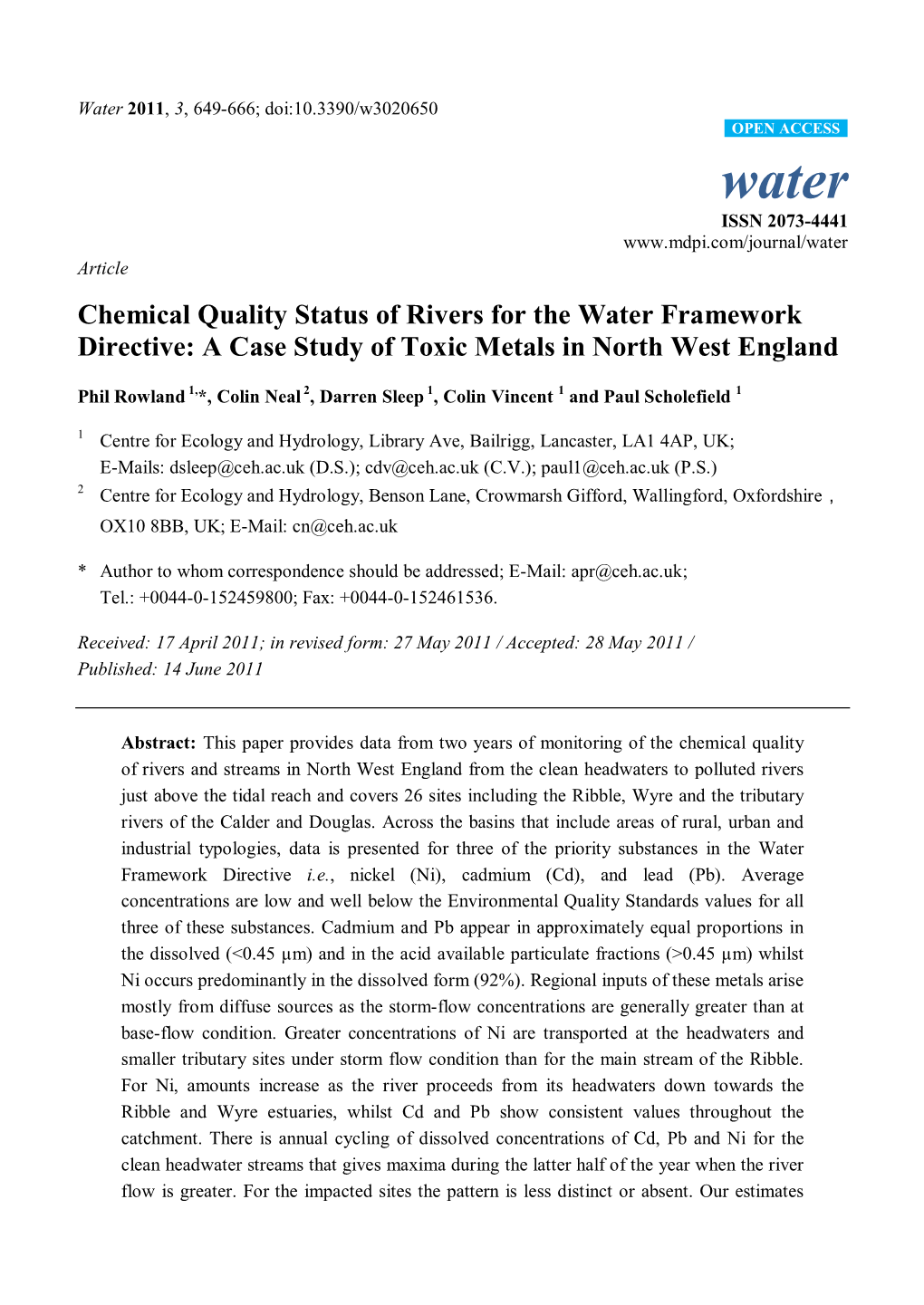 Chemical Quality Status of Rivers for the Water Framework Directive: a Case Study of Toxic Metals in North West England