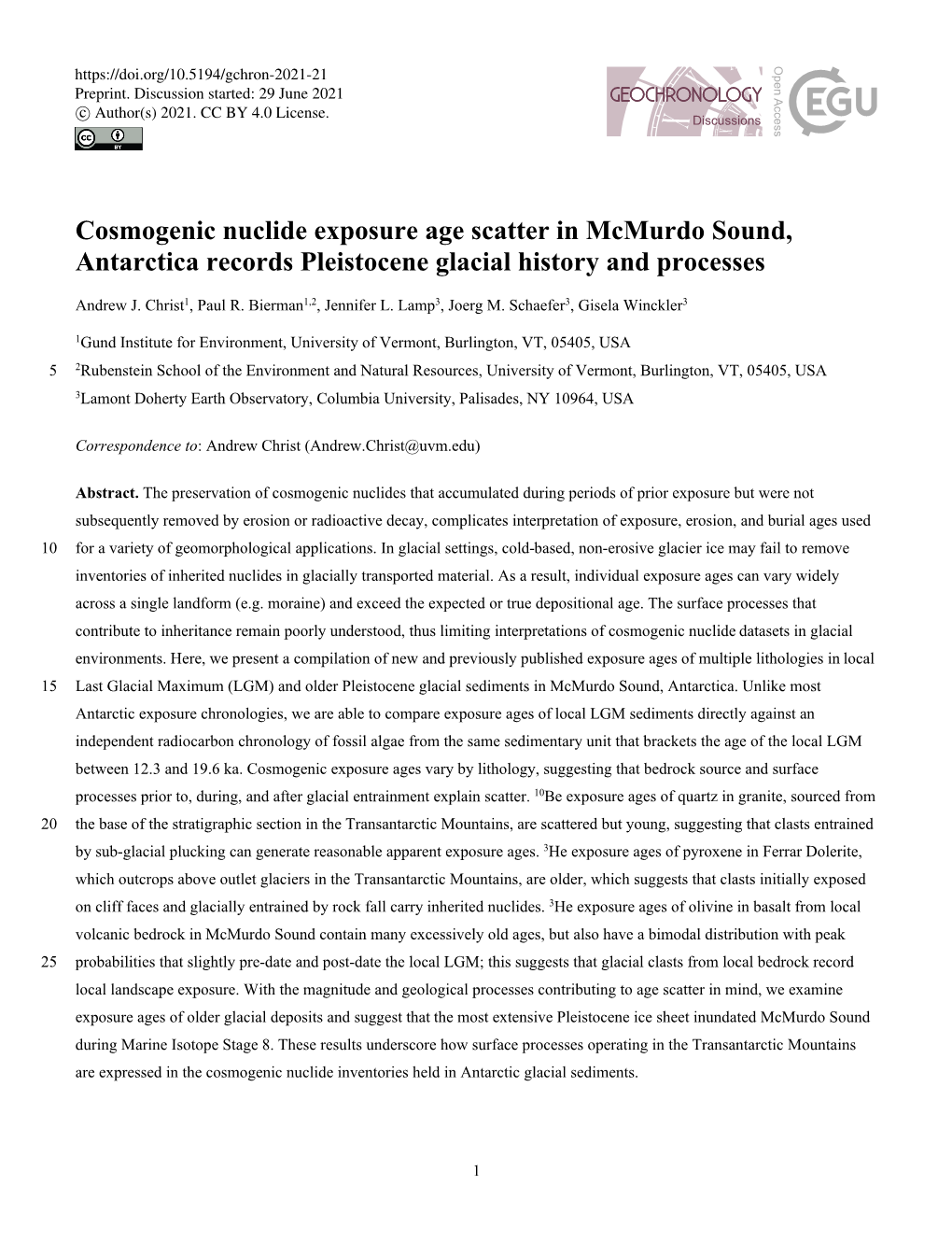 Cosmogenic Nuclide Exposure Age Scatter in Mcmurdo Sound, Antarctica Records Pleistocene Glacial History and Processes