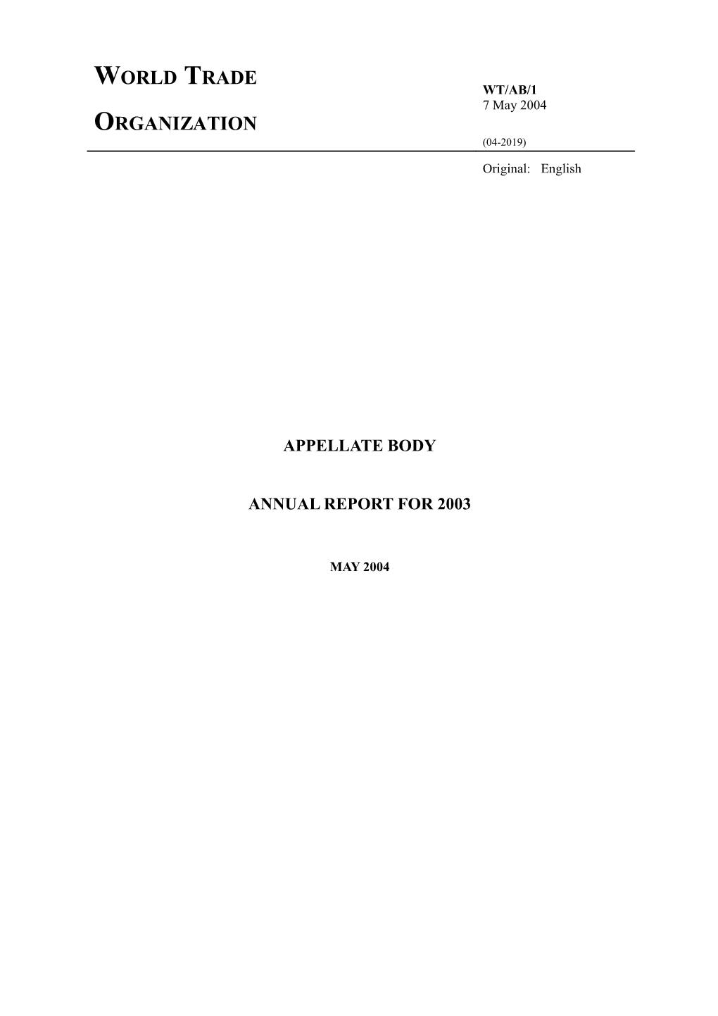 Annual Report for 2003