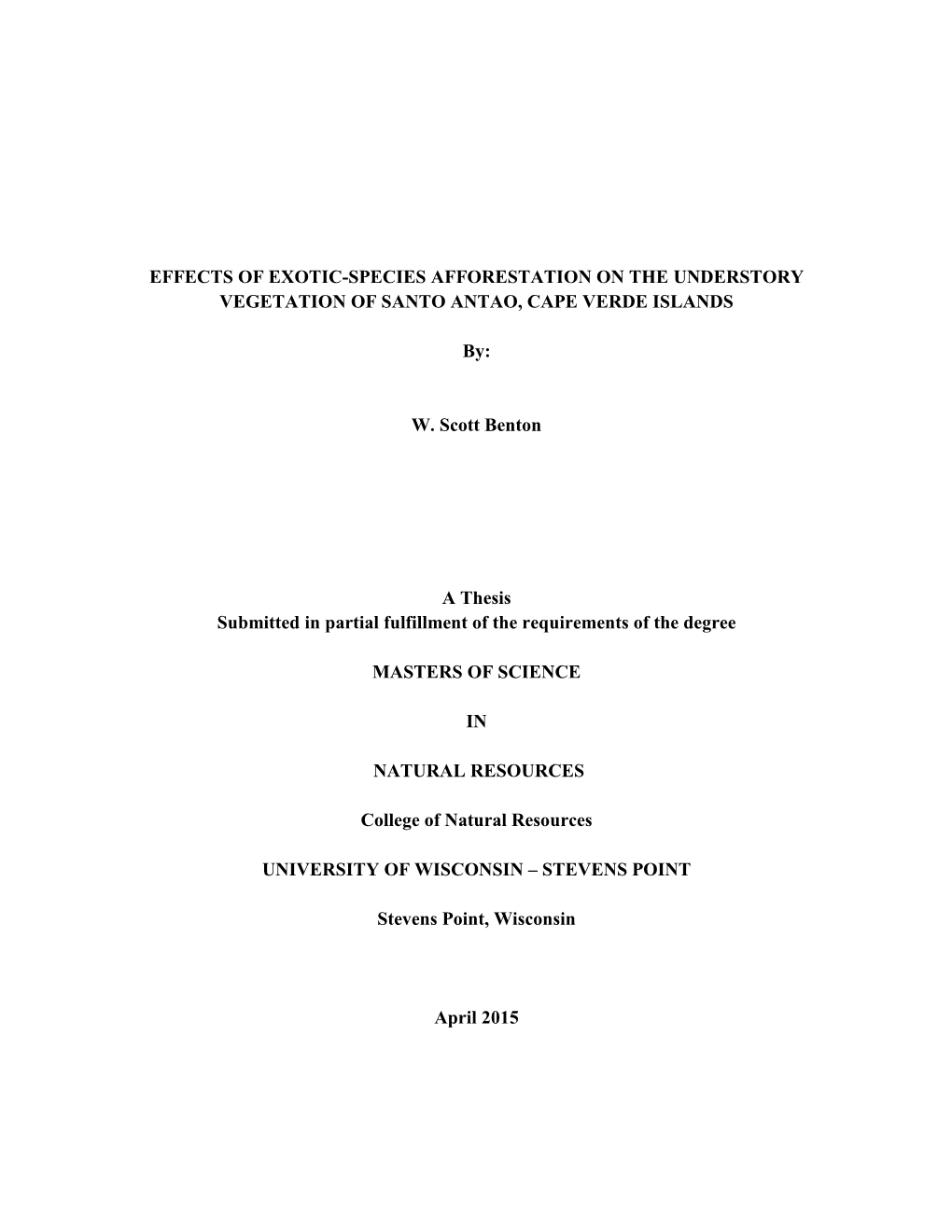 Effects of Exotic-Species Afforestation on the Understory Vegetation of Santo Antao, Cape Verde Islands