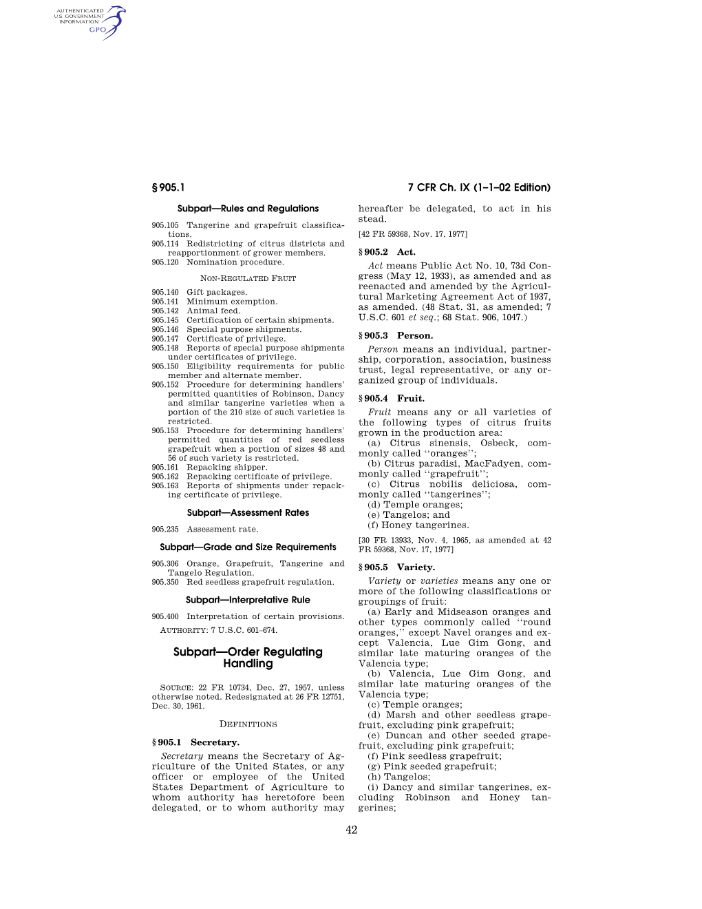 42 Subpart—Order Regulating Handling