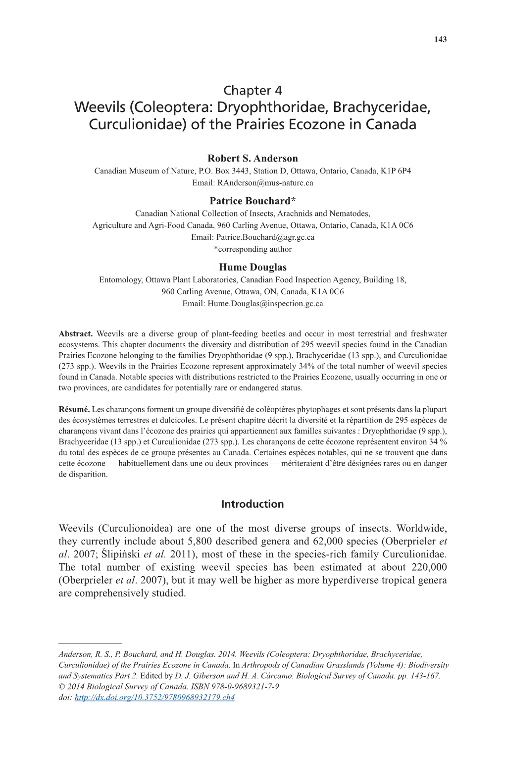 Coleoptera: Dryophthoridae, Brachyceridae, Curculionidae) of the Prairies Ecozone in Canada