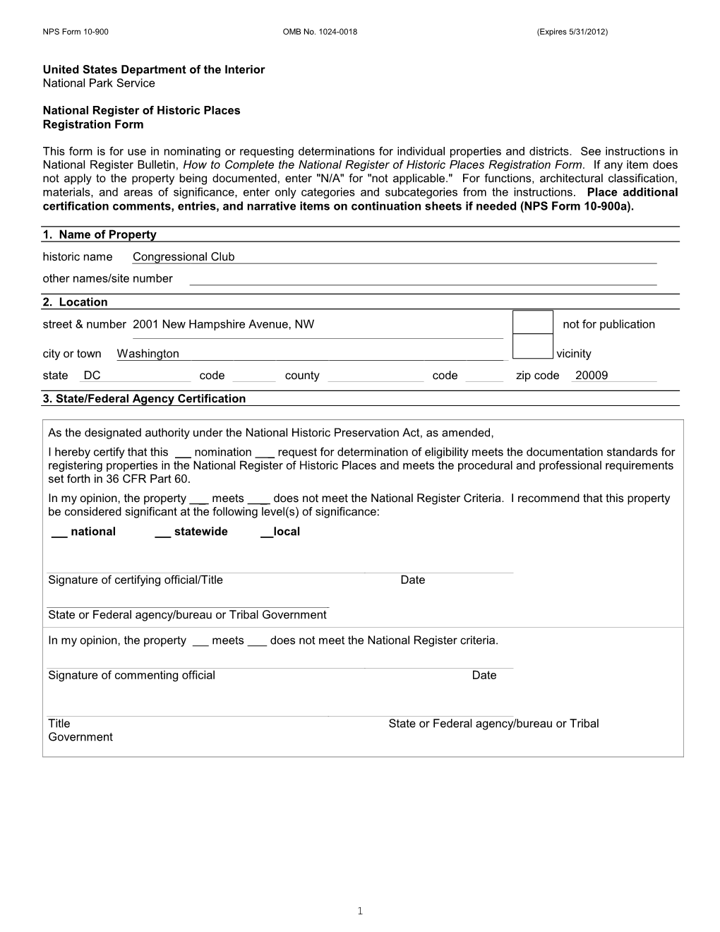 NPS Form 10 900 OMB No. 1024 0018