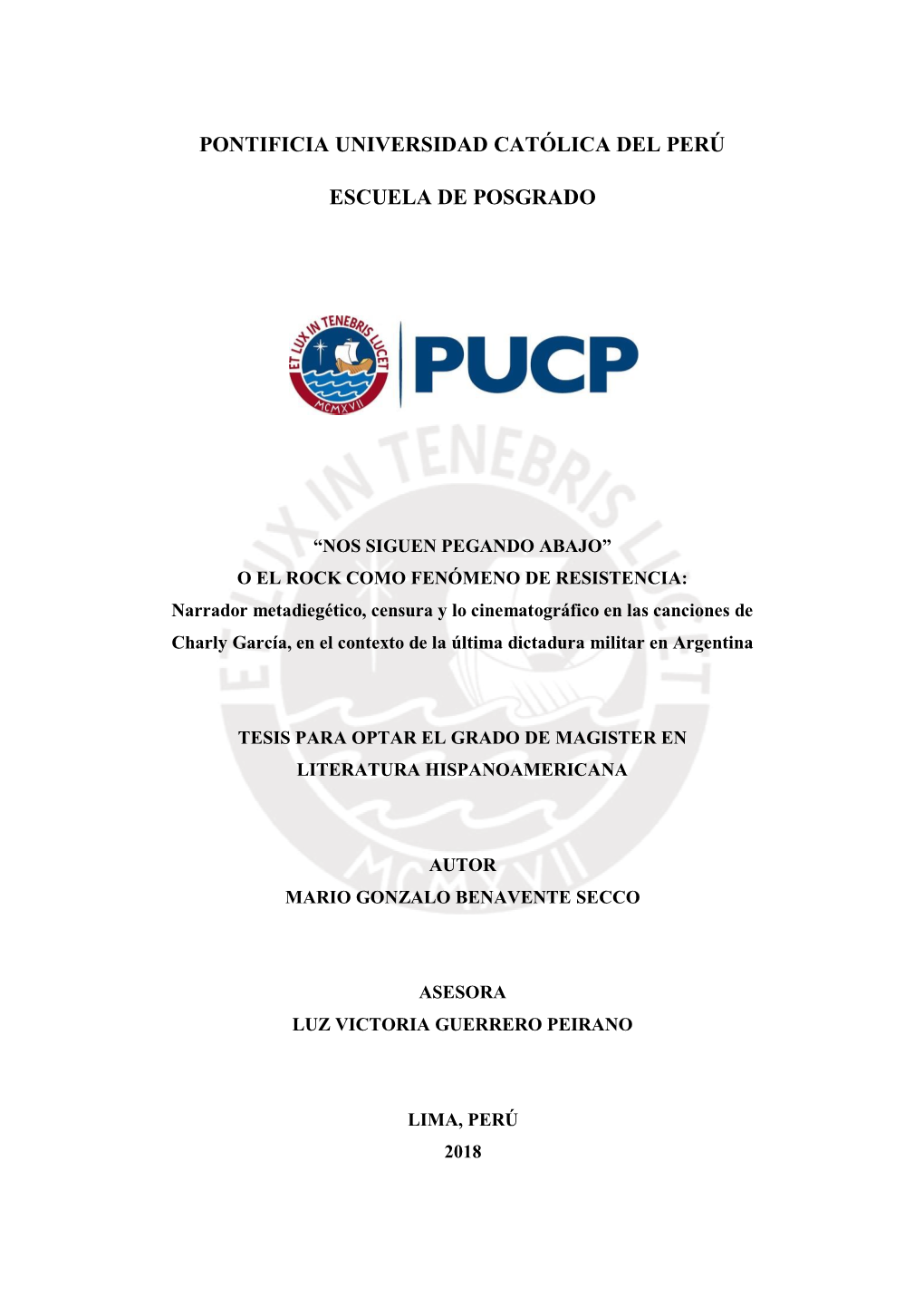 Pontificia Universidad Católica Del Perú Escuela